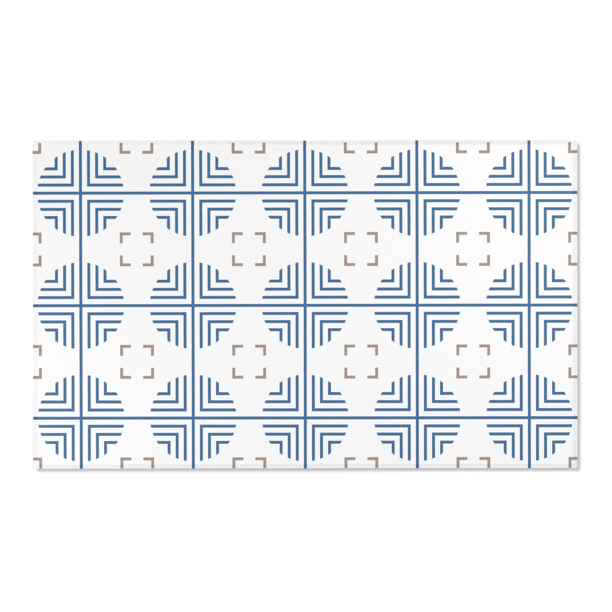 Retro Moroccan Area Rug | Art Deco Blue, White, Beige