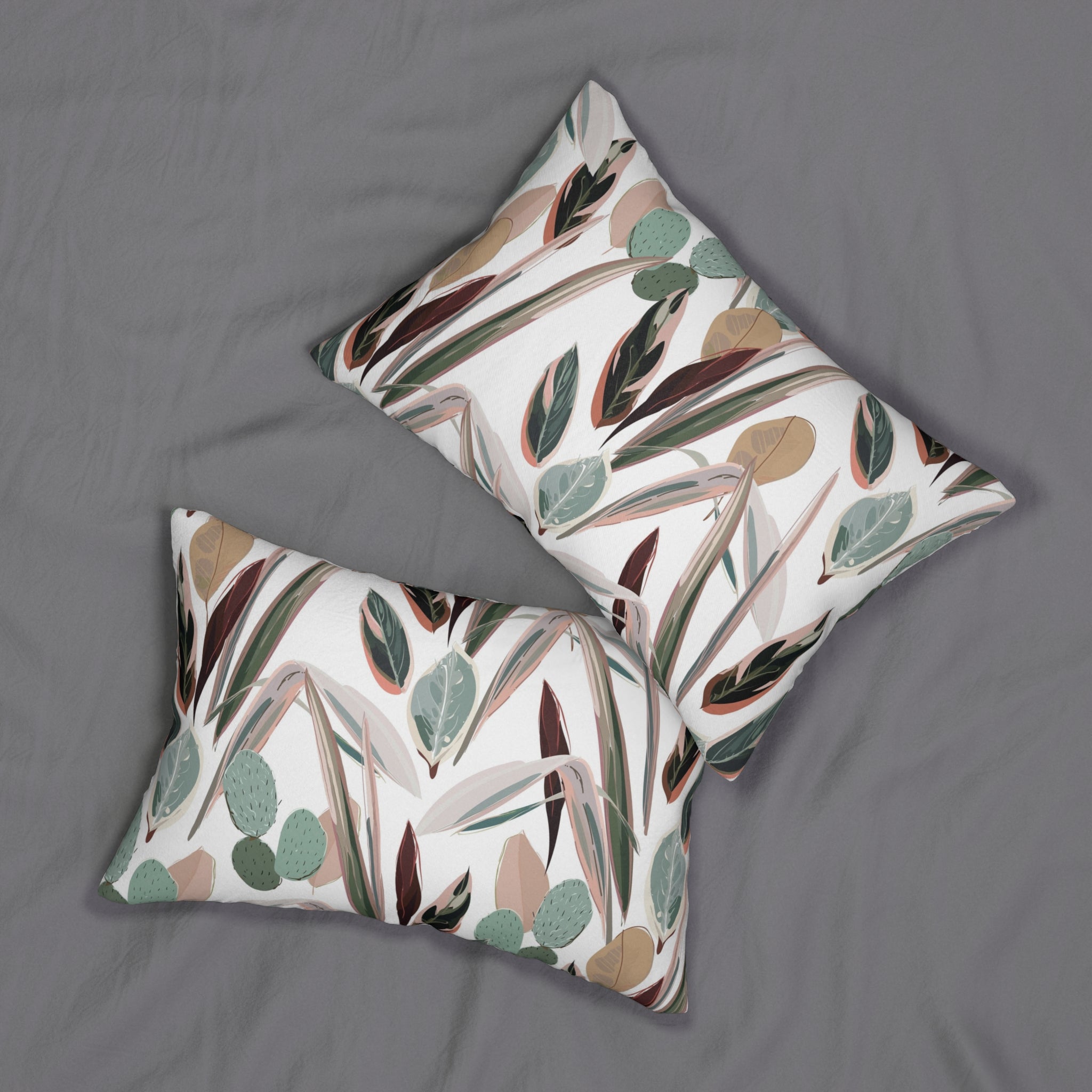 Floral Lumbar Pillow | Sage Green Cactus, White