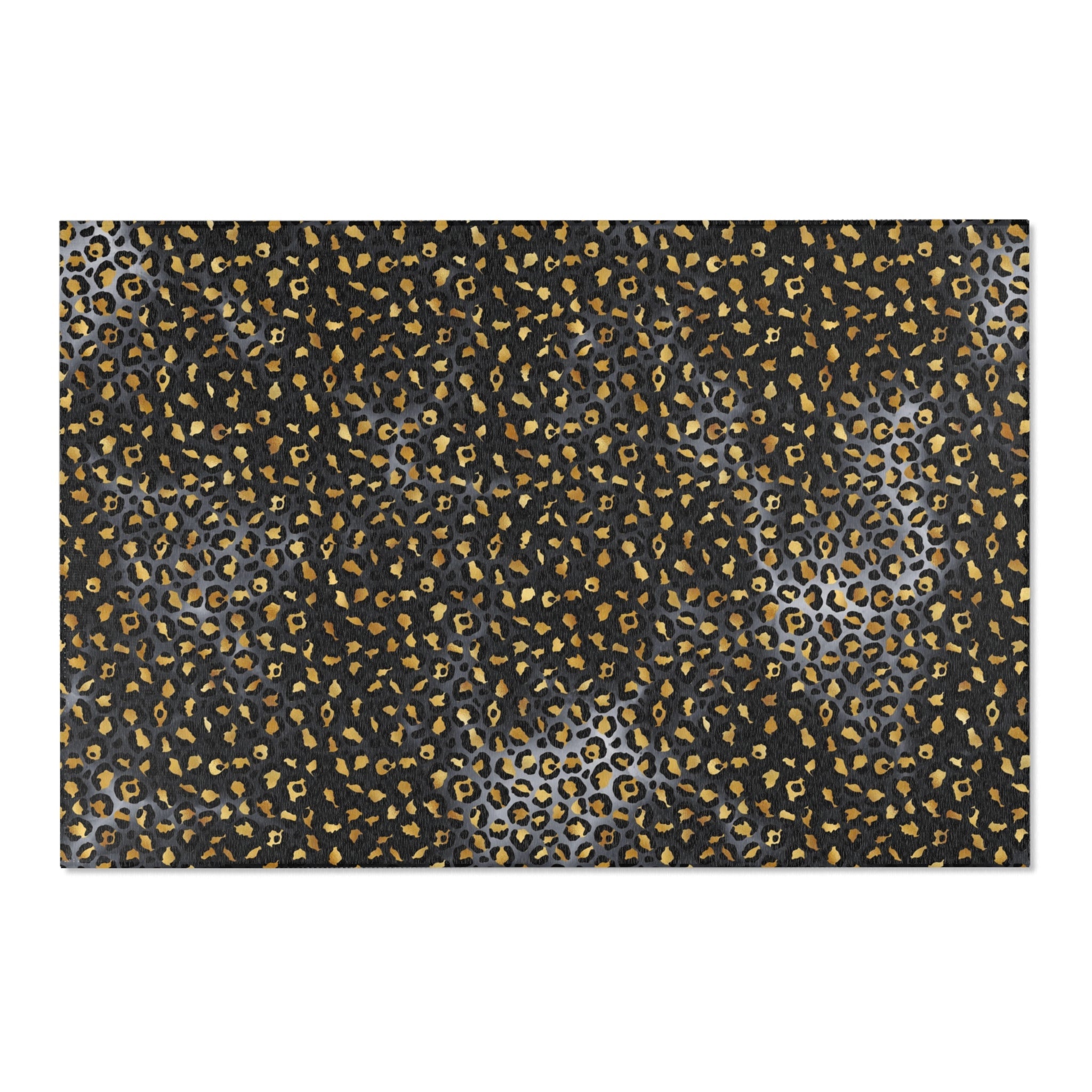 Boho Area Rug | Grey, Black Beige, Muted Gold Leopard
