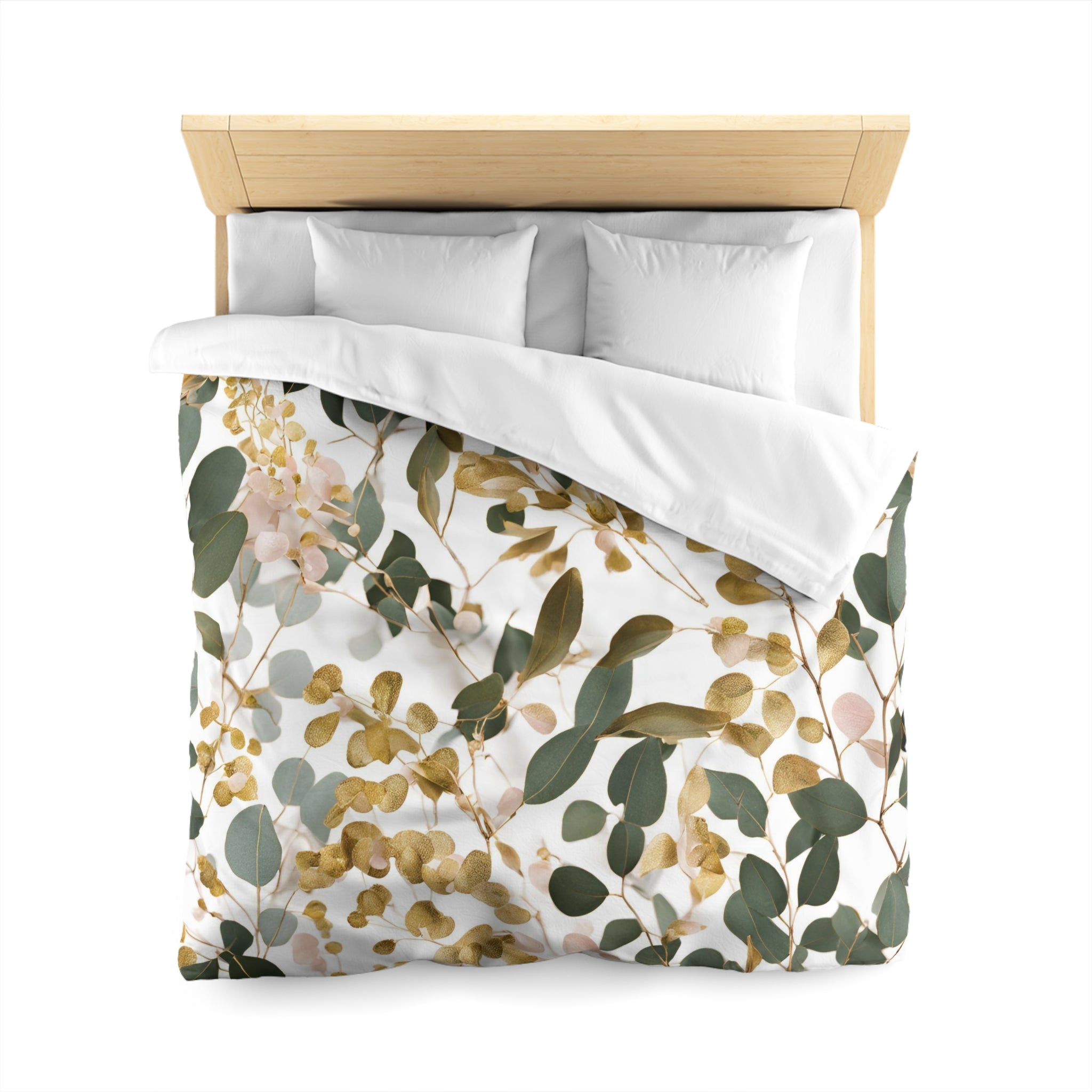 Floral Duvet Cover | Forest Sage Green, White Beige Eucalyptus Leaves Bedding Boho Decor