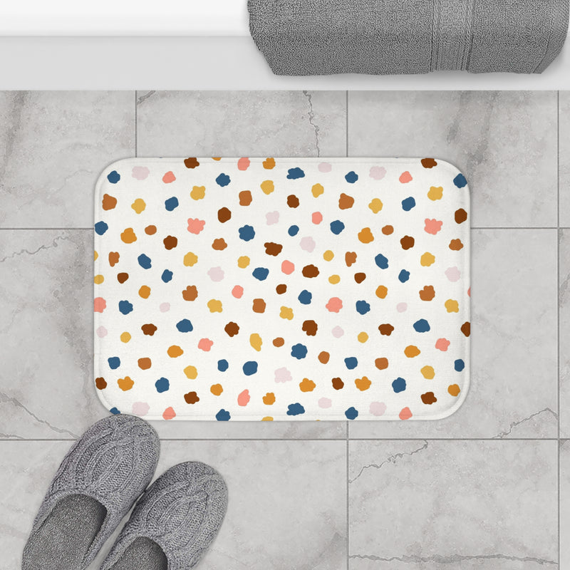 Abstract Boho Bath, Kitchen Mat, Rug | Colorful Blue Rust Yellow Pink