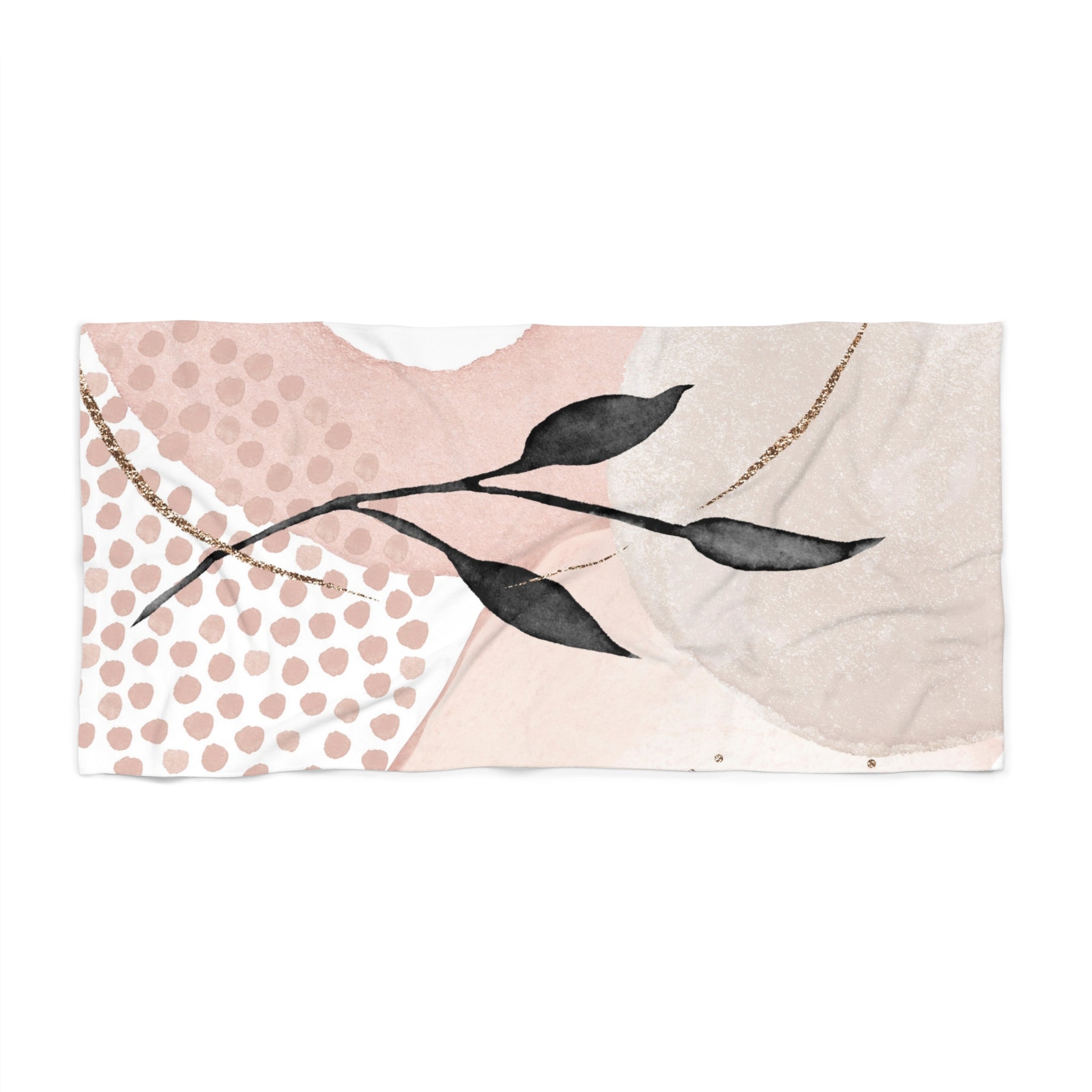 Bath, Beach Towel |  Blush Pink, Grey Black Leaf