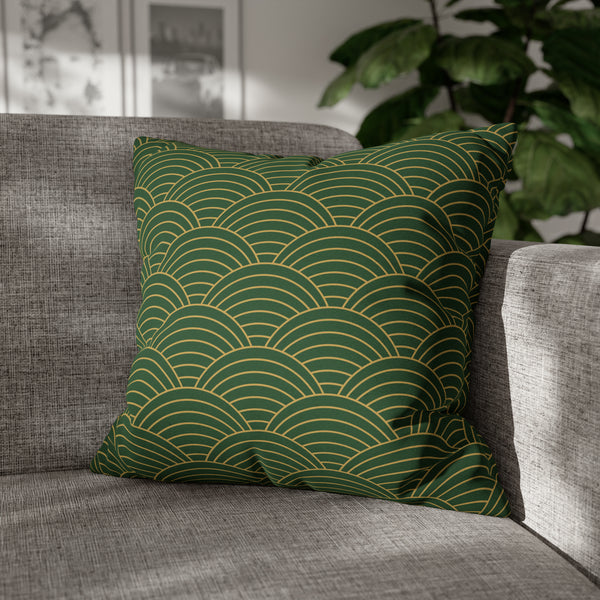 Retro Throw Pillow Cover | Art Deco, Green Gold Fan