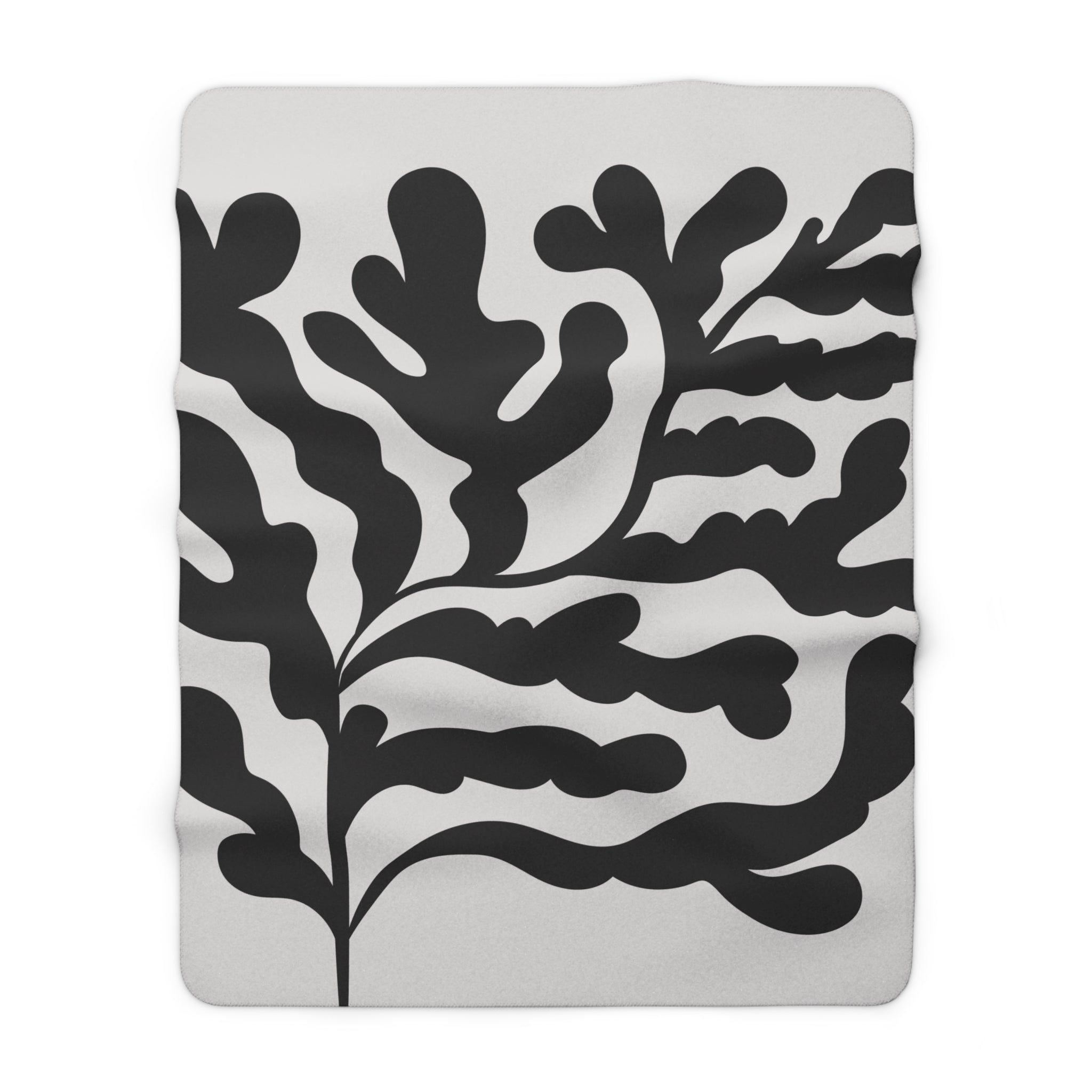 Abstract Boho Couch, Fleece Throw Blanket | Black Grey Leaves