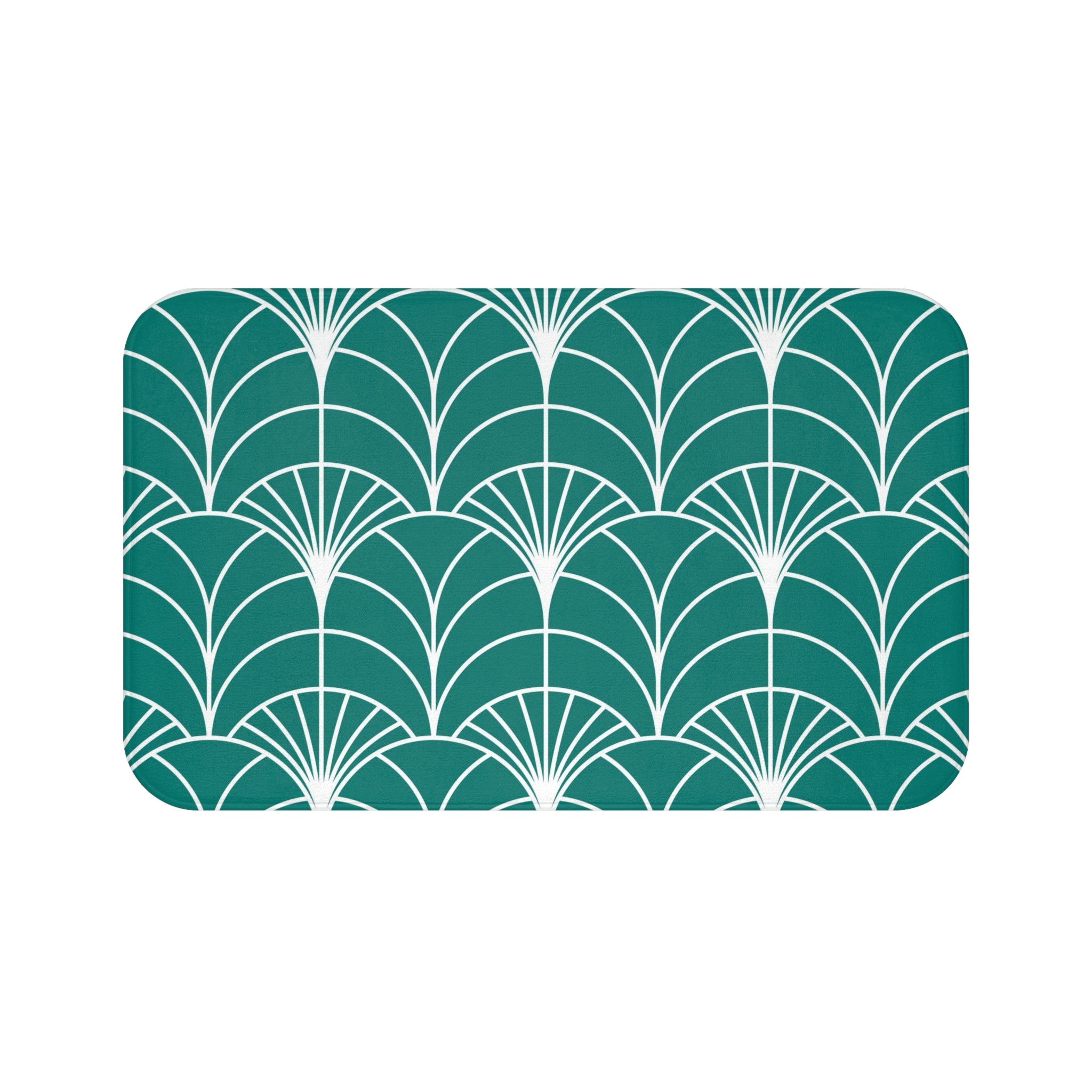 Boho Bath, Kitchen Mat |  Art Deco Sea Green White