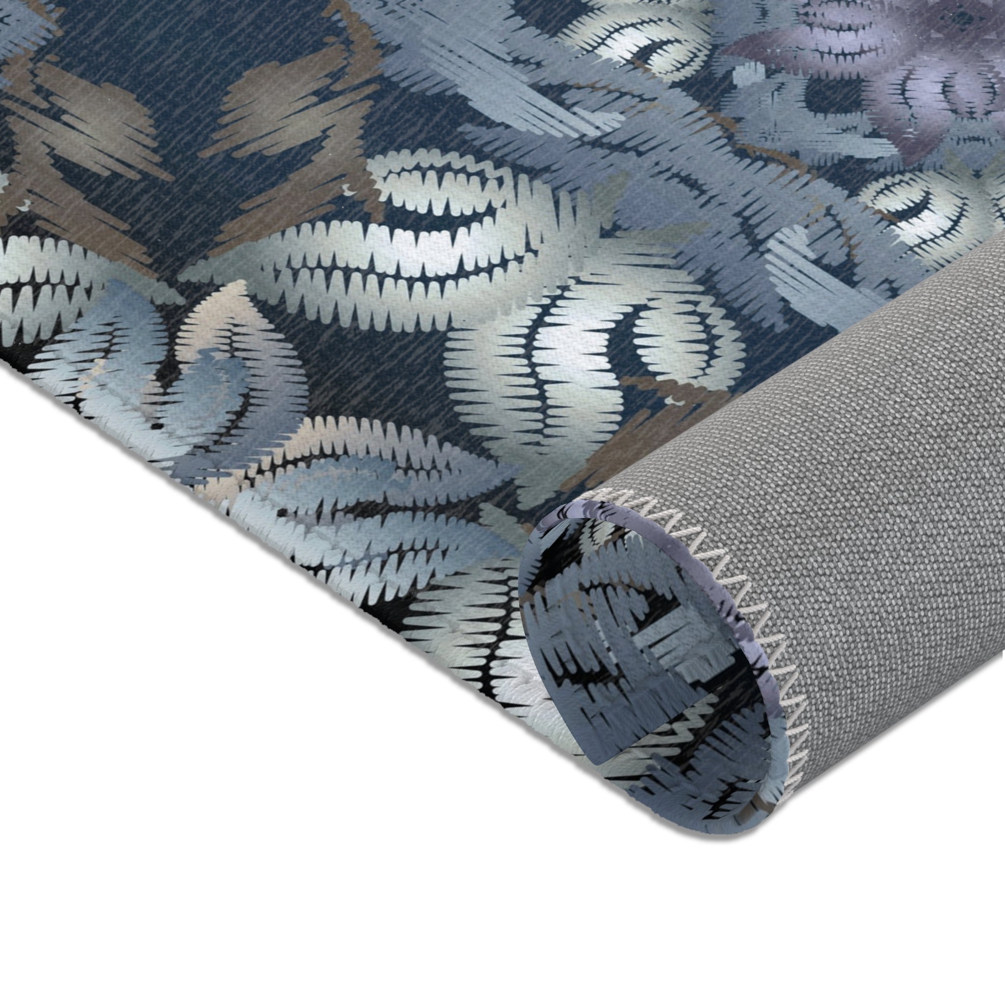Abstract Area Rug | Moroccan Navy Blue, Silver Taupe Watercolor Artsy Rug