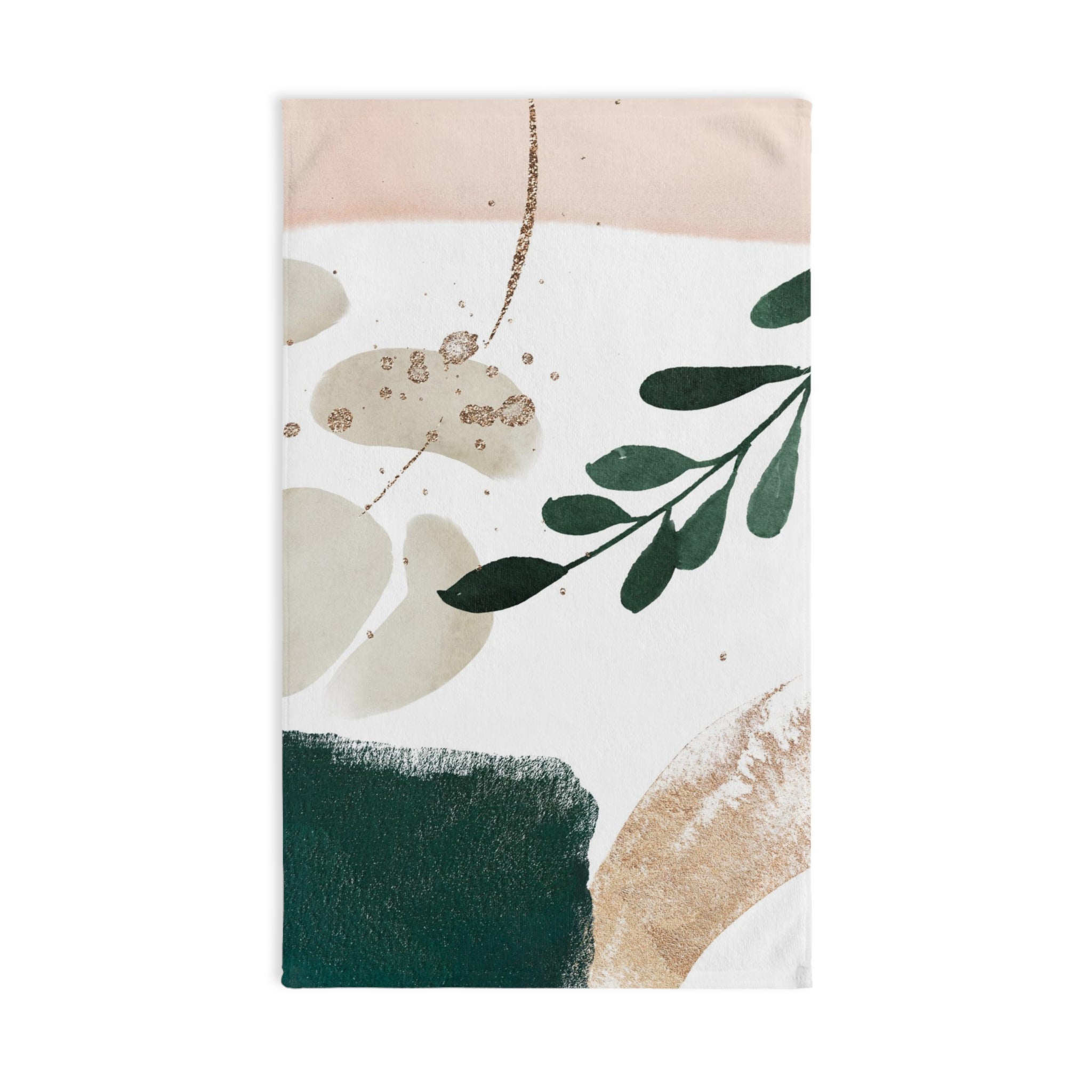 Abstract Kitchen, Bath Hand Towel | Green White Blush Pink