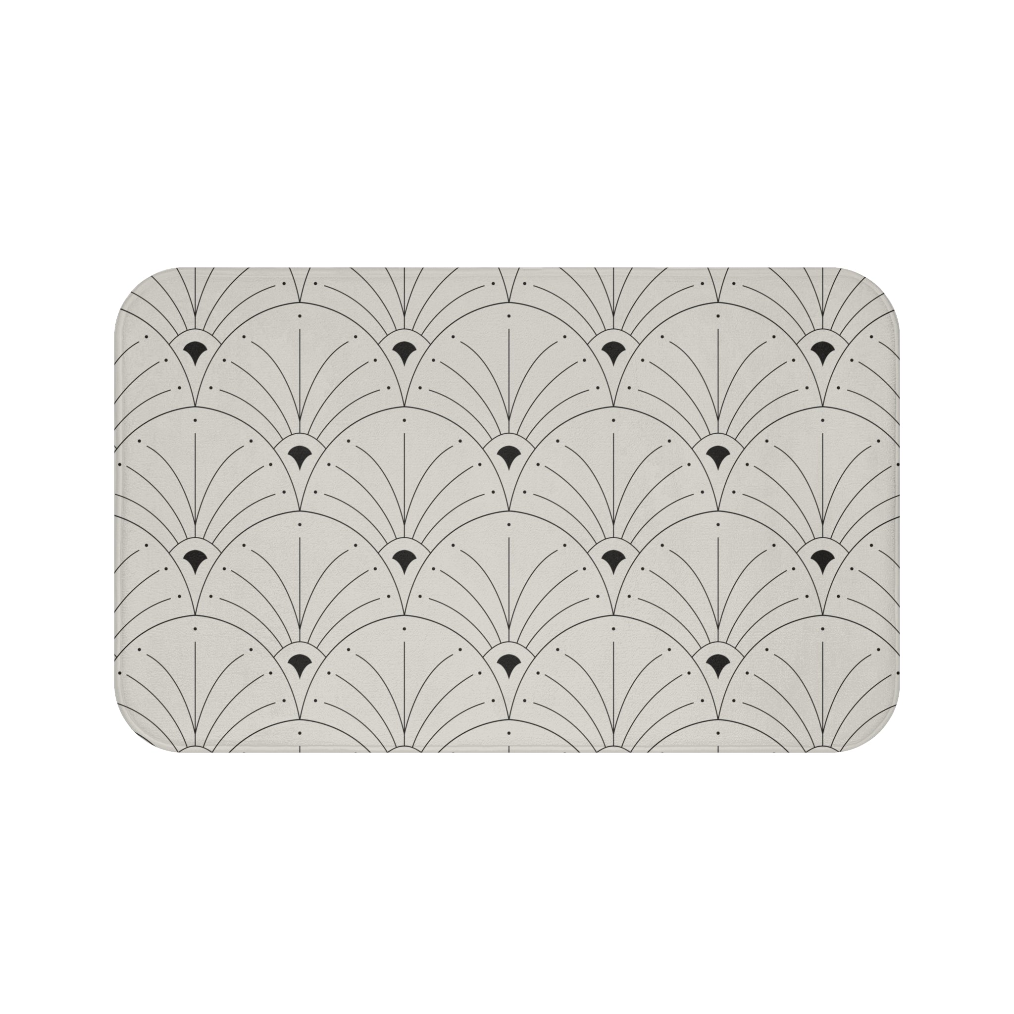 Boho Bath, Kitchen Mat |  Art Deco Nouveau Fan Grey Black