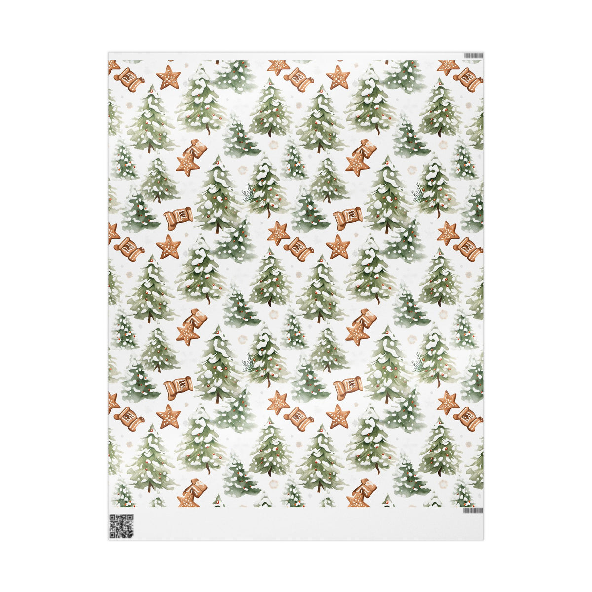 Snowy Pine Tree Gingerbread Christmas Wrapping Paper, Gift Wrap
