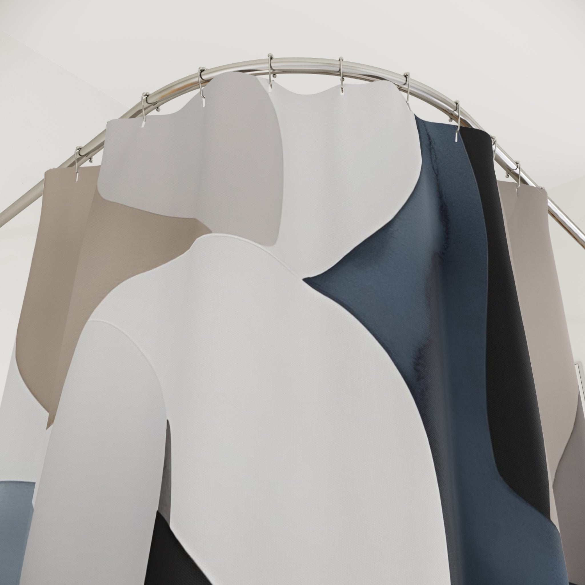 Abstract Shower Curtain | Navy Blue, Taupe White