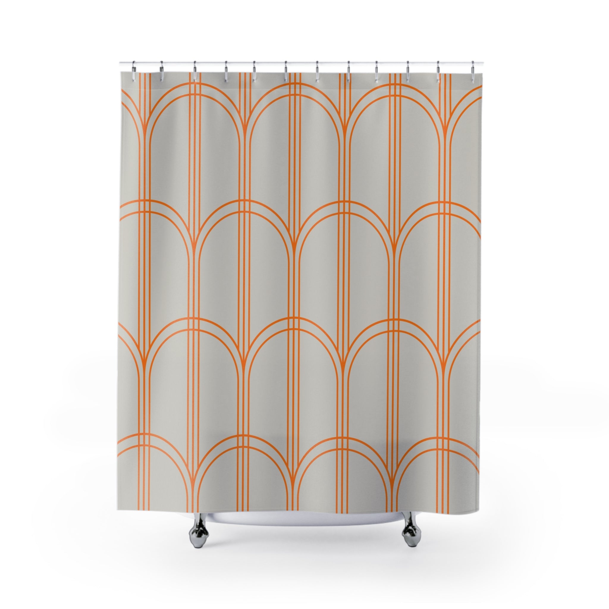 Boho Shower Curtain | Art Deco Grey, Orange Arch