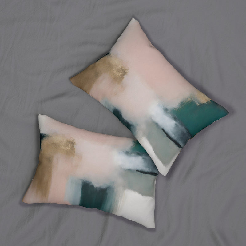 Abstract Lumbar Pillow | Pastel Blush Pink, Green