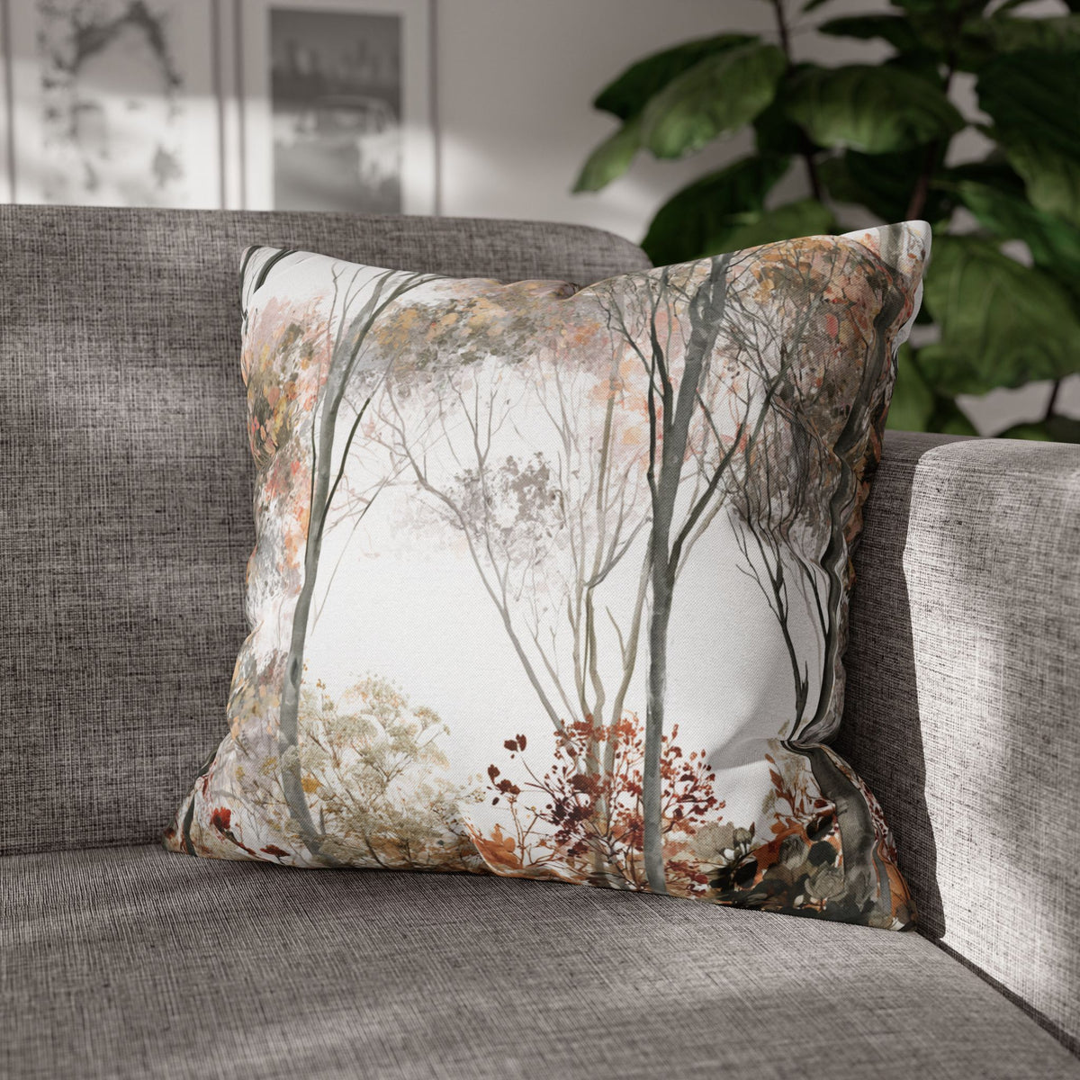 Autumn Forest Pillow Cover | Rust Sage Woodland Pillowcase