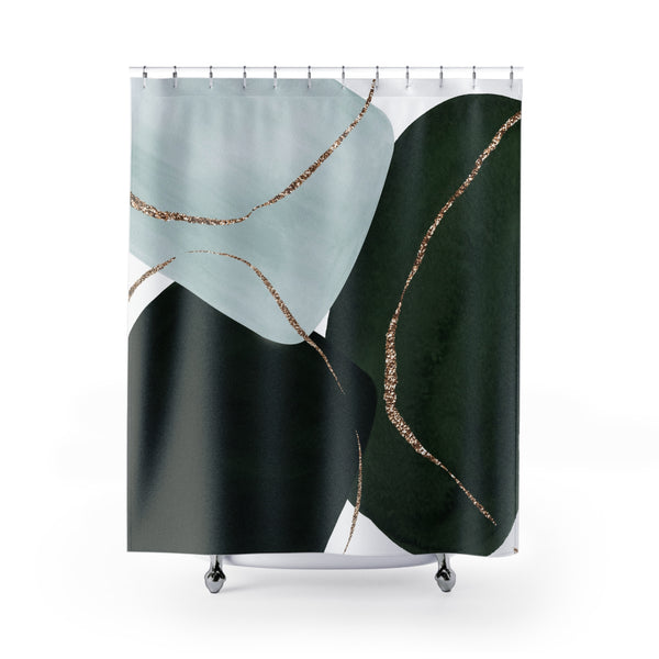 Abstract Boho Shower Curtain | Dark Green, Light Blue