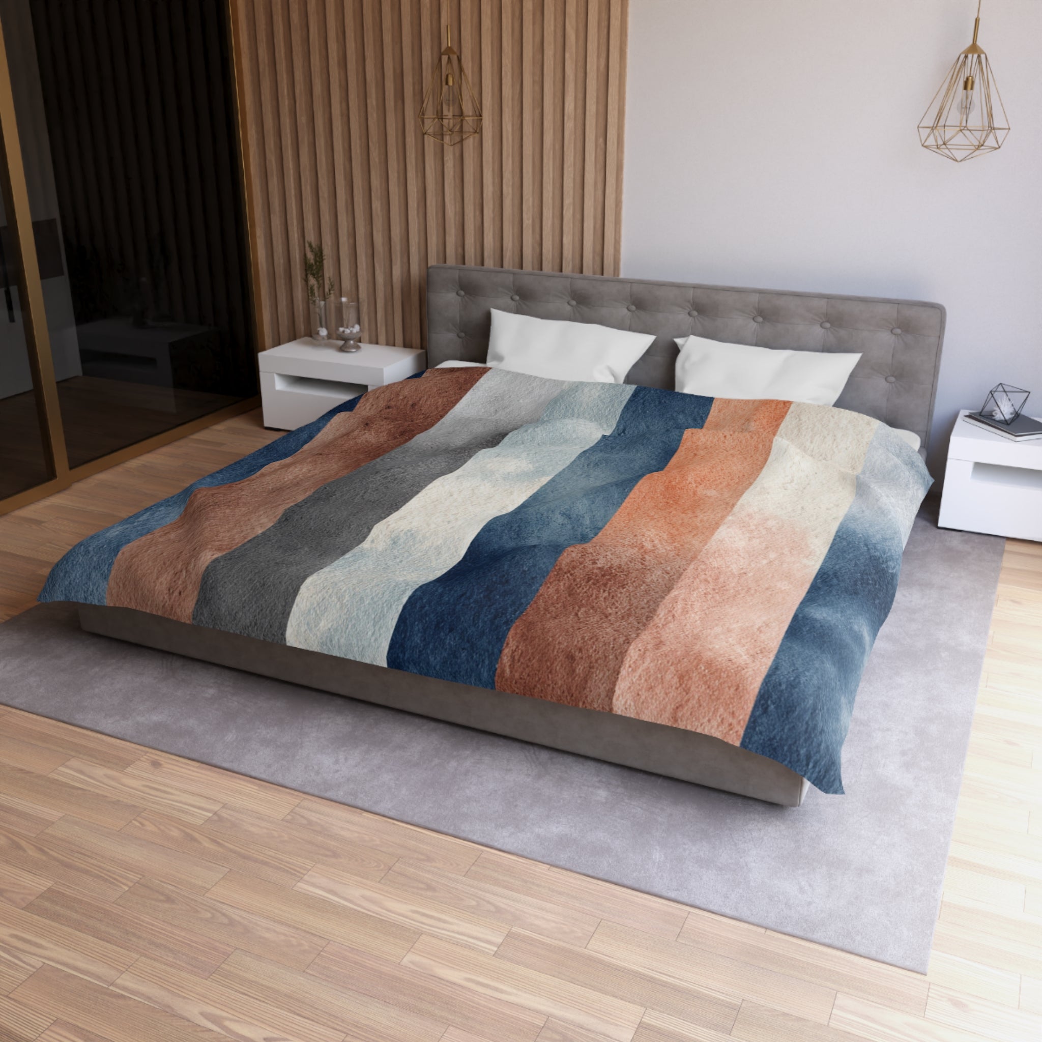 Modern Duvet, Pillow Cover | Navy Brown Bedroom Decor