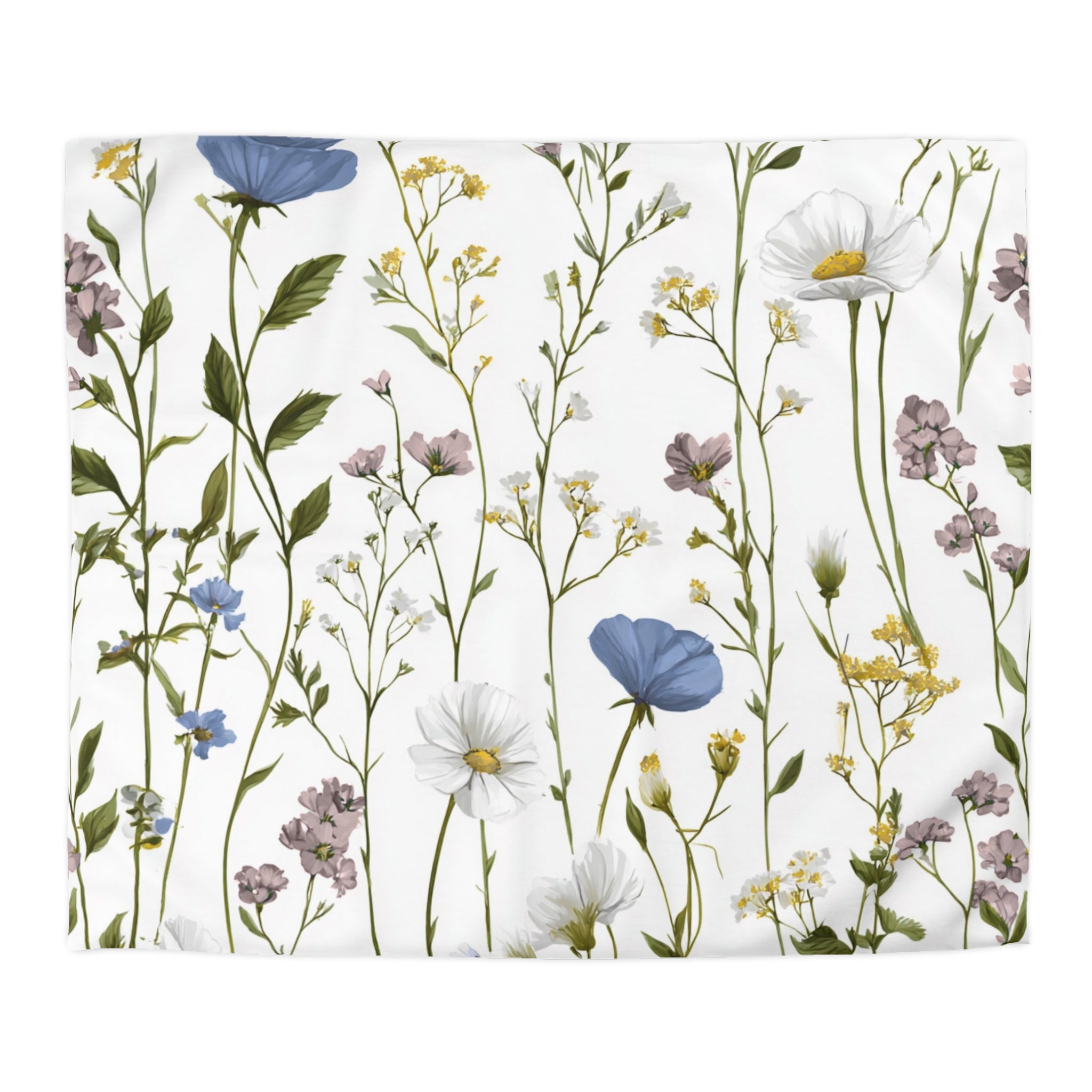 Floral Modern Duvet, Pillow Cover | White Blue Bedroom Decor