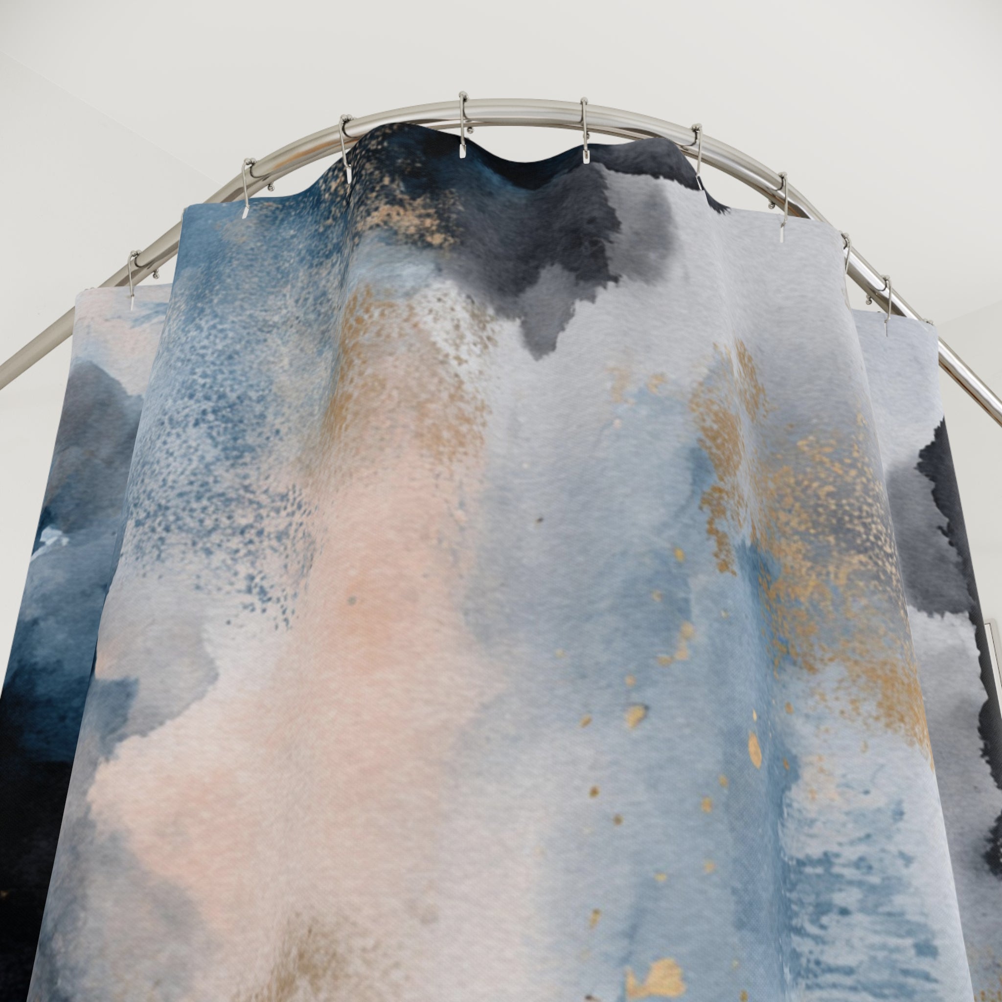 Blue Boho Shower Curtain, Bath Mat | Blush Watercolor Bathroom Set