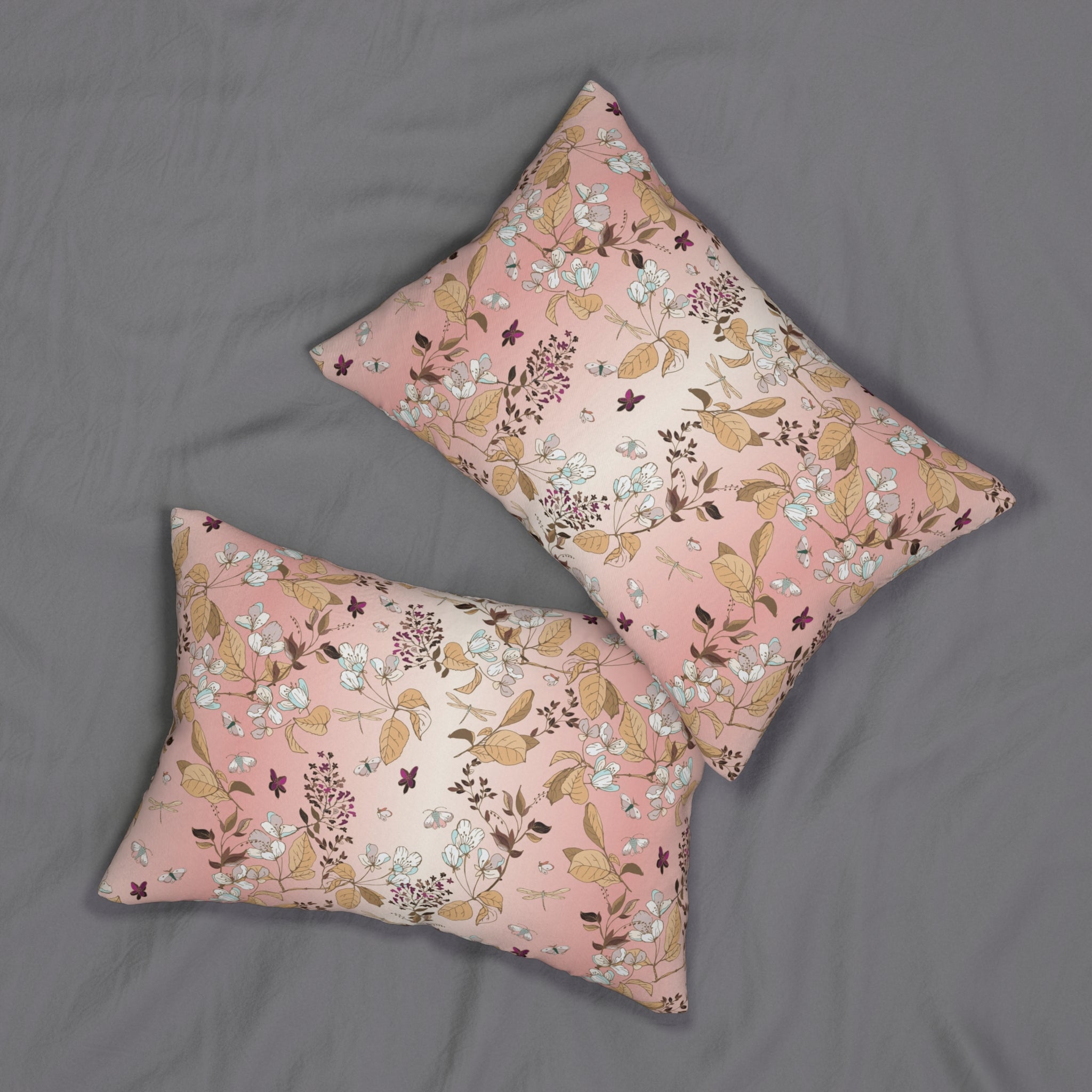 Floral Lumbar Pillow | Blush Pink, Tan Beige Botanical