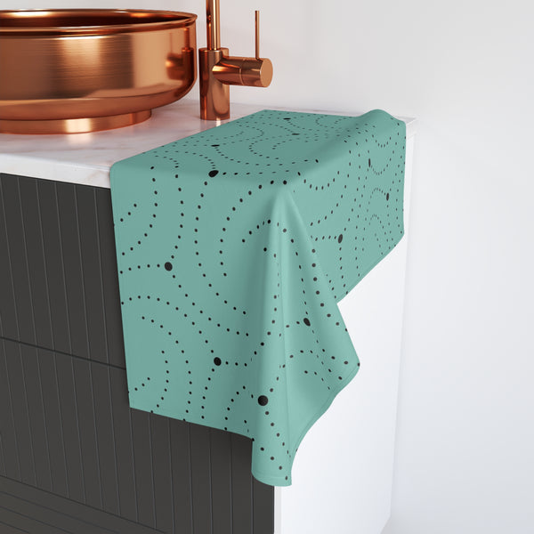Art Deco, Bath Hand Towel | Black Sage Teal Green, Minimalist Geometric