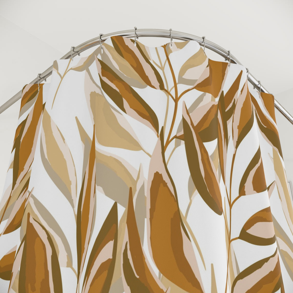 Amber Mustard Willow Leaf Shower Curtain, Bath Curtain 71x74