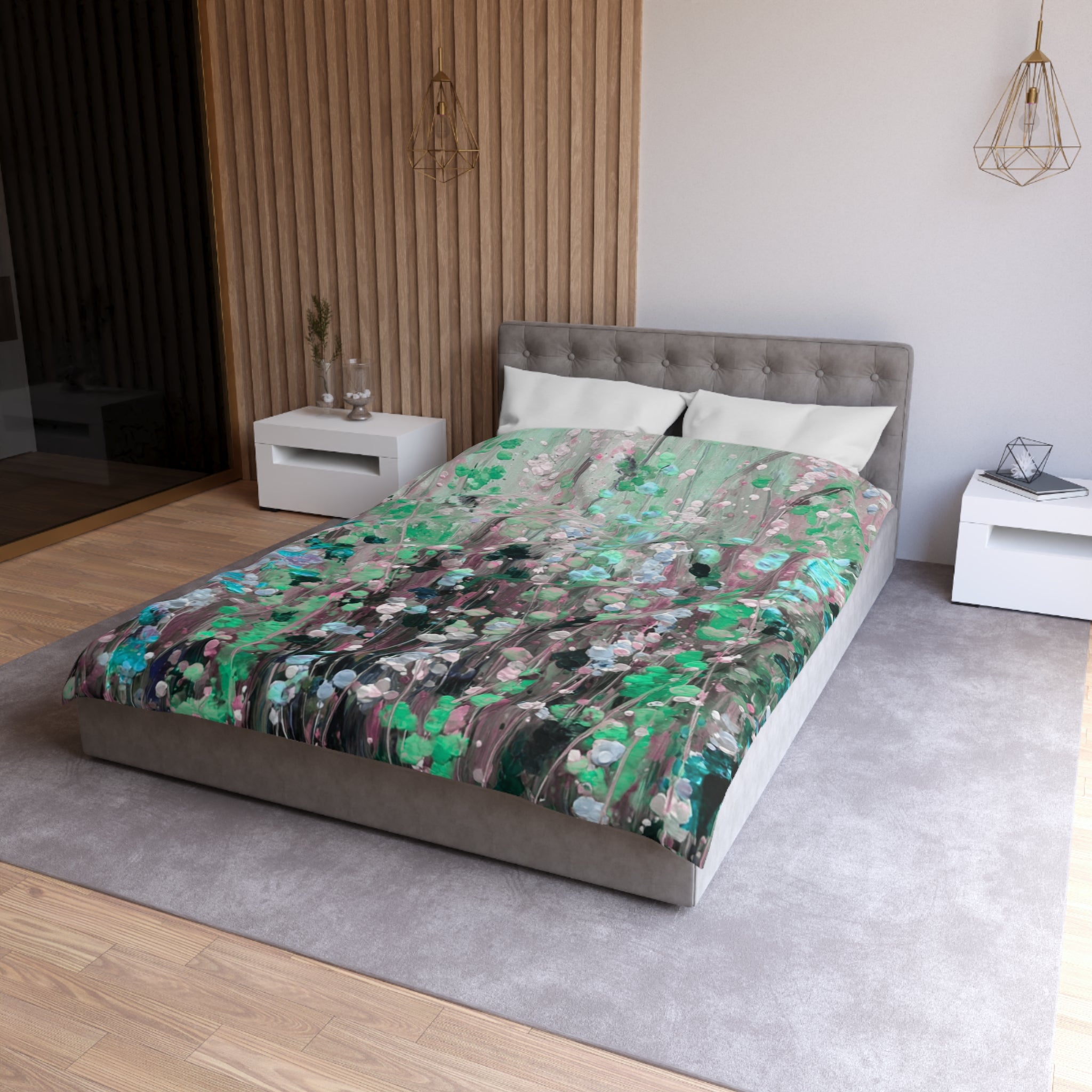 Floral Duvet, Pillow Cover | Mint Grey Bedroom Decor