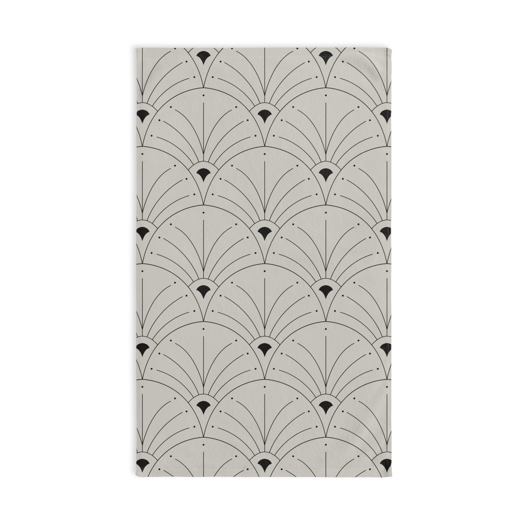 Boho Kitchen, Bath Hand Towel | Art Deco Nouveau Fan Grey Black