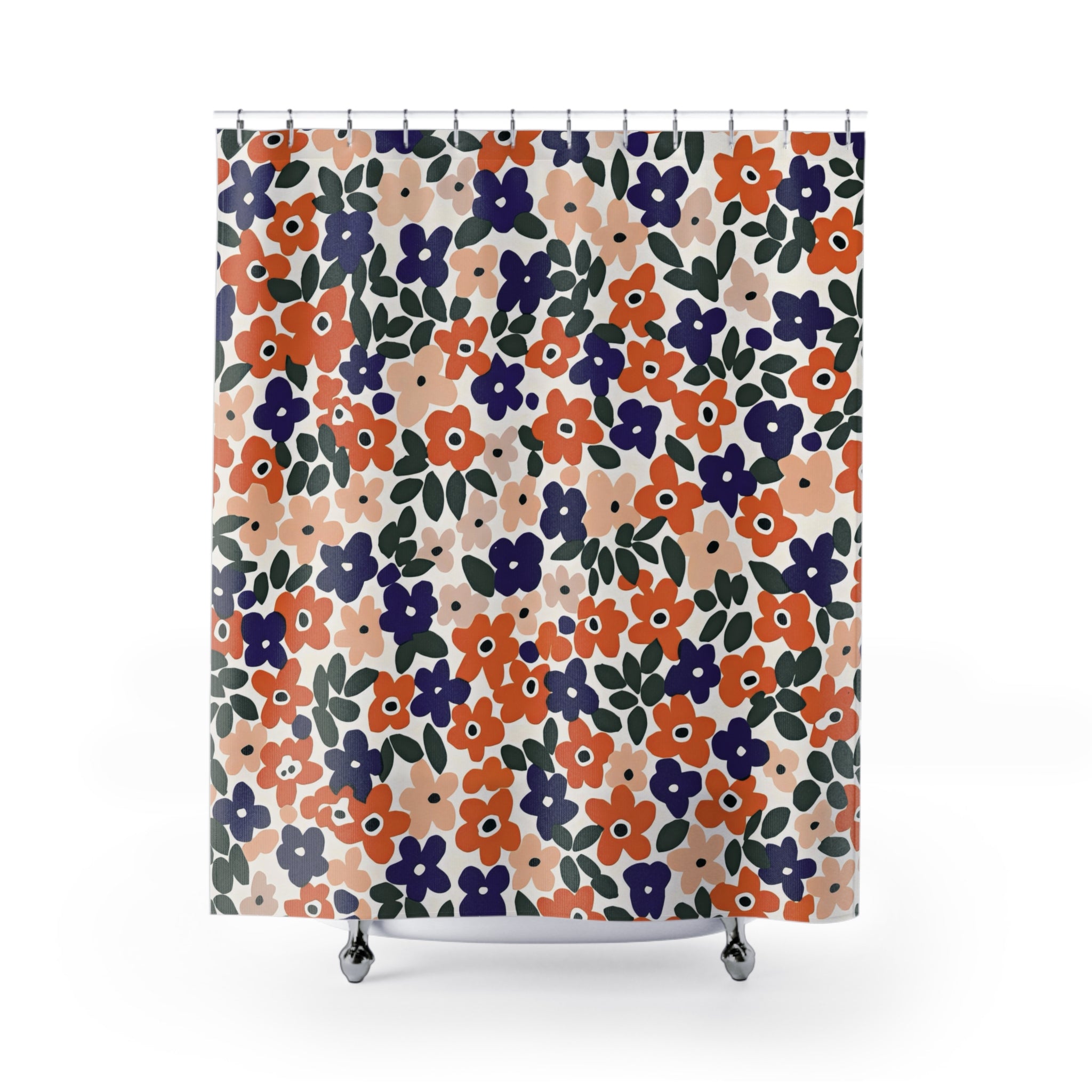 Boho Floral Shower Curtain | Blue Orange, Blush, Green