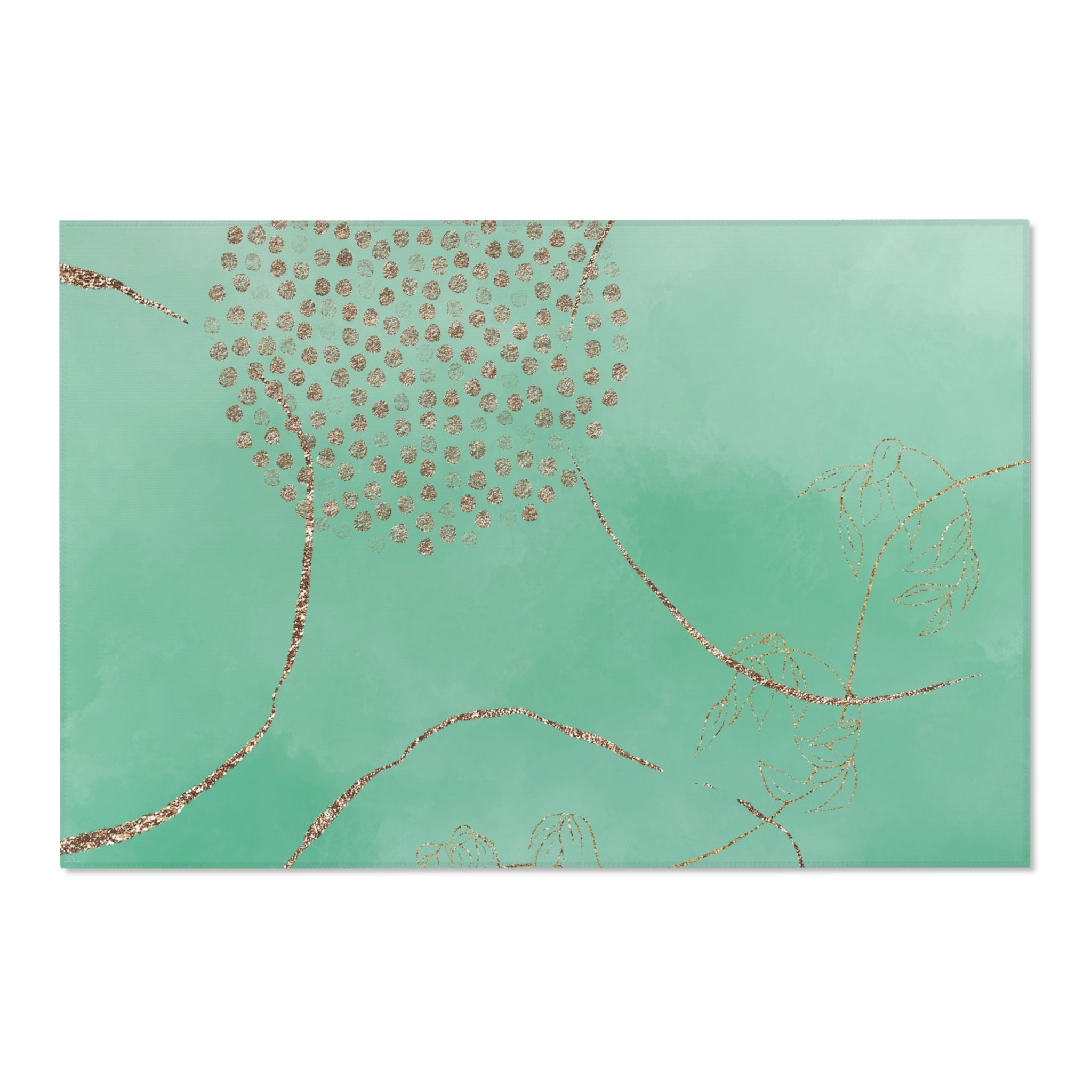 Abstract Floral Area Rug | Sage, Pale Green Ombre, Gold