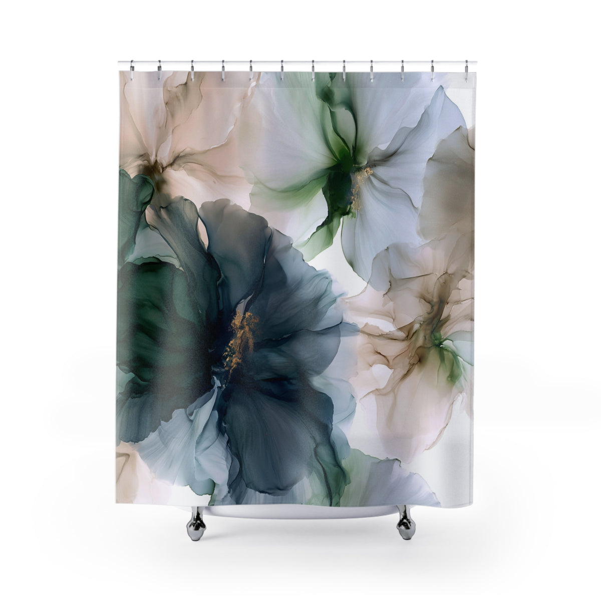 a shower curtain with flowers on it