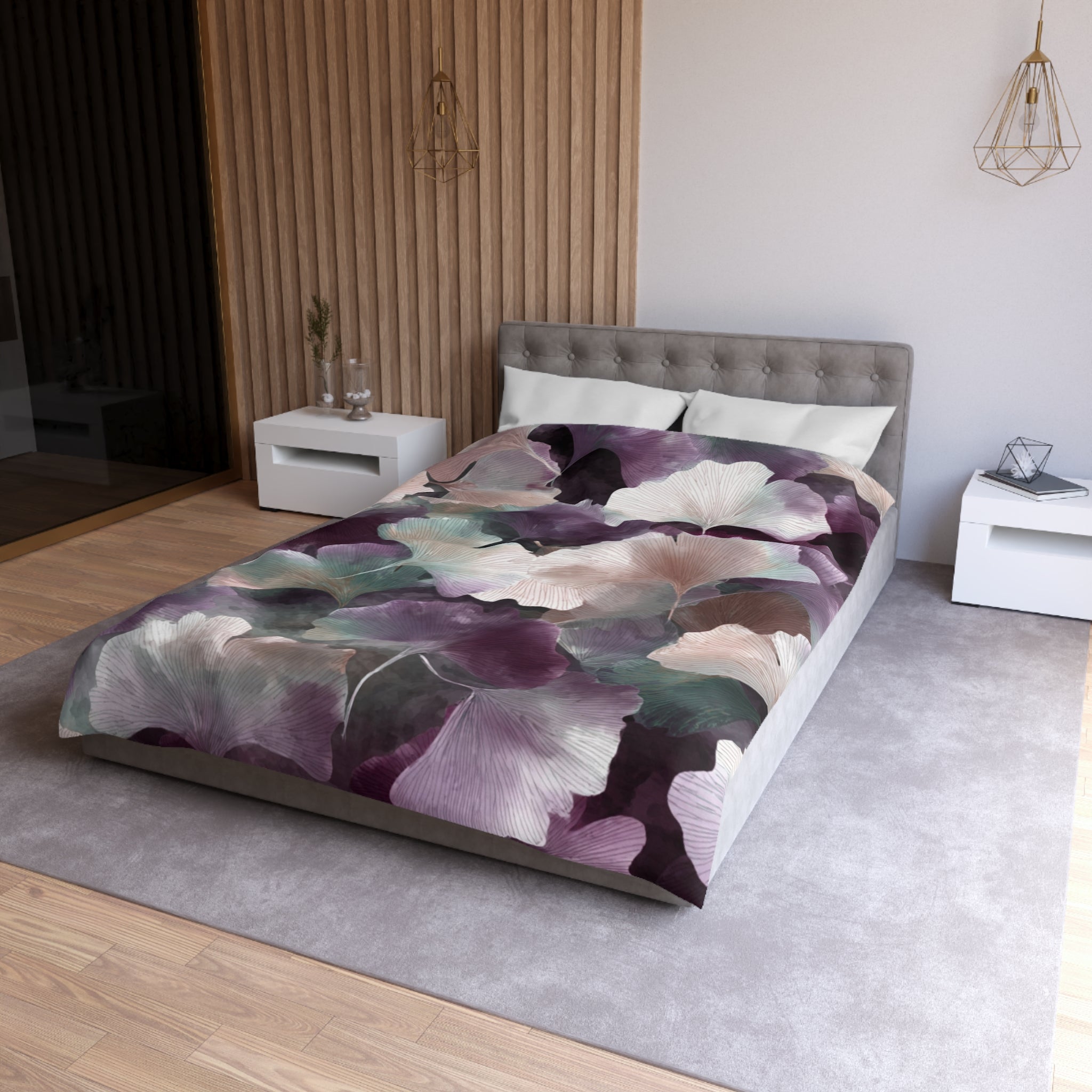 Purple Floral Duvet, Pillow Cover | Gingko Comforter, Farmhouse Bedroom Decor