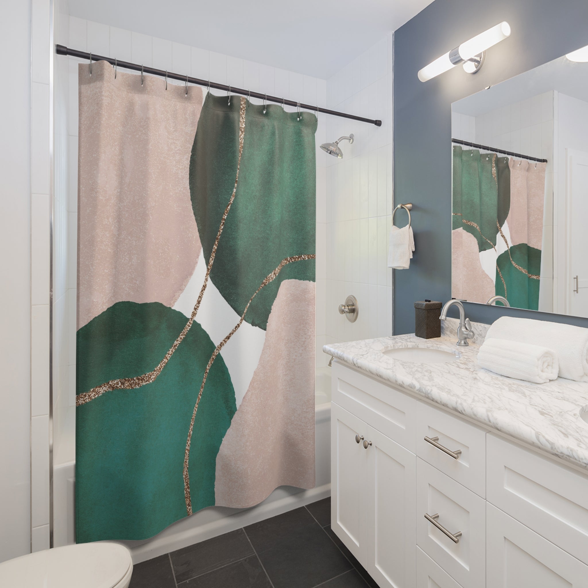 Boho Abstract Shower Curtain | Green Blush Pink Watercolor