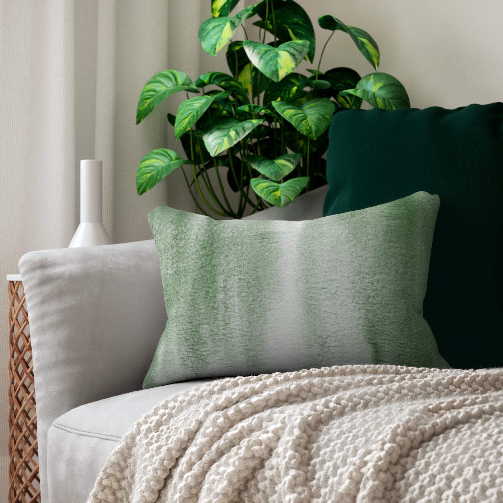 Green Ombre Lumbar Pillow | Sage Green White