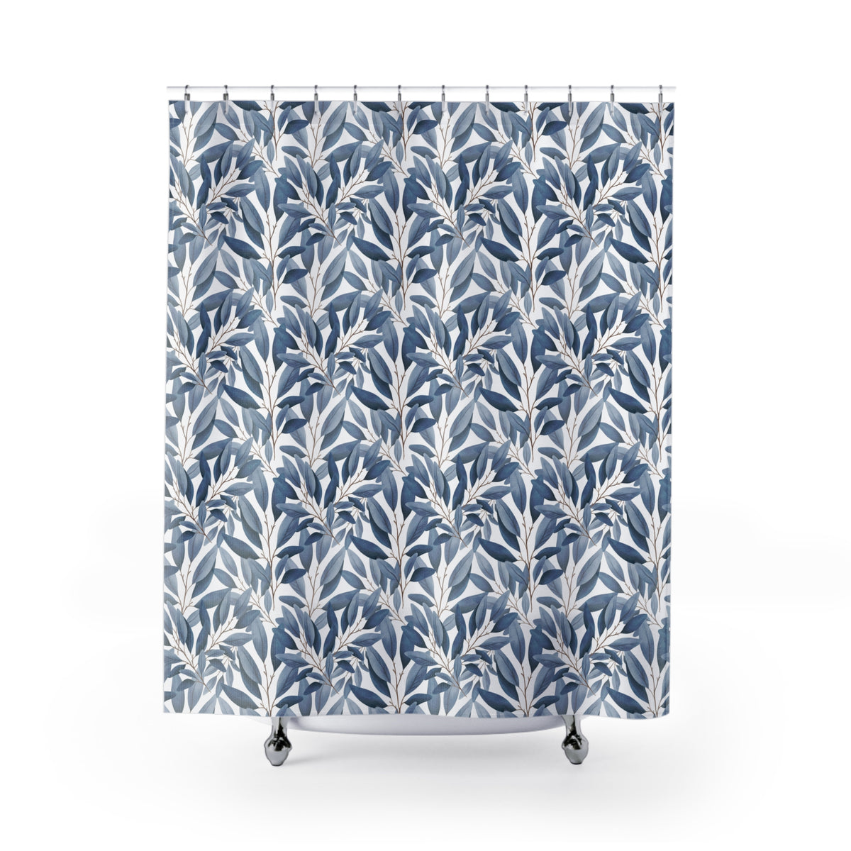 Dusty Blue Botanical Leaf Shower Curtain, Bath Curtain 71x74