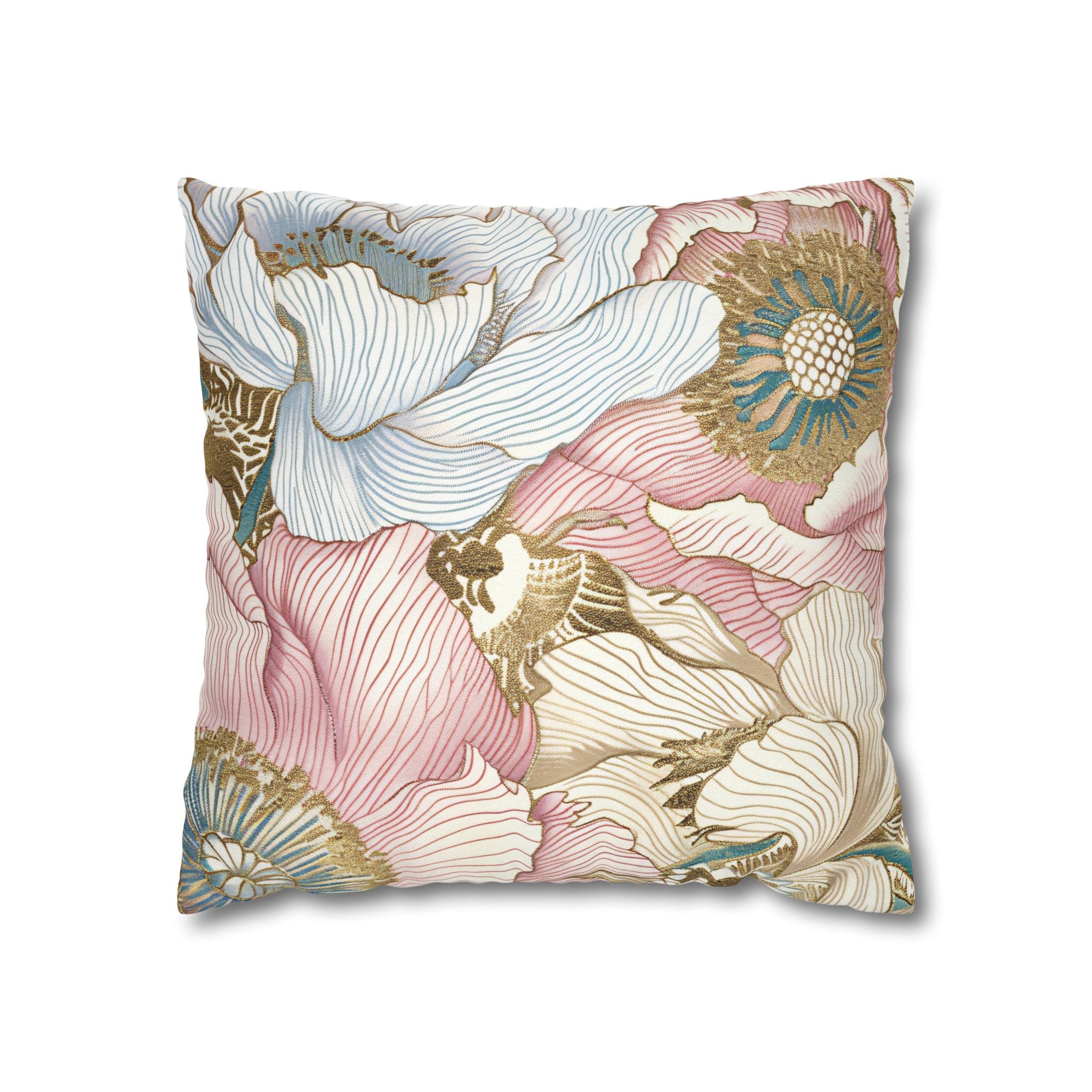 Floral Pillow Cover | Pink Blue Beige