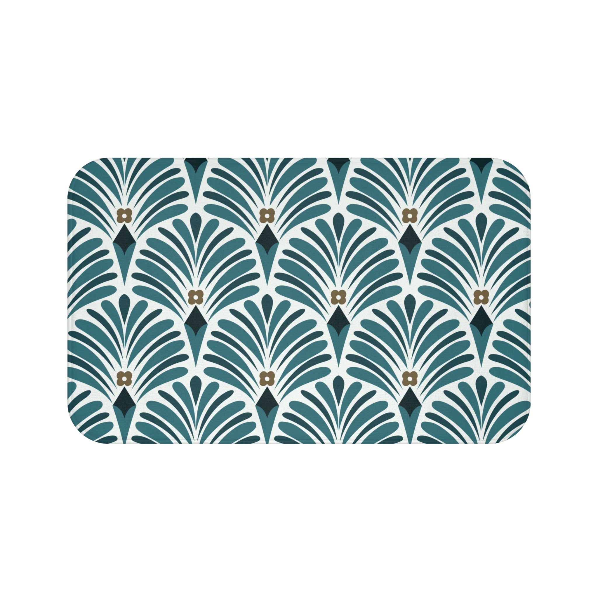 Boho Bath, Kitchen Mat |  Art Deco Nouveau Teal Green