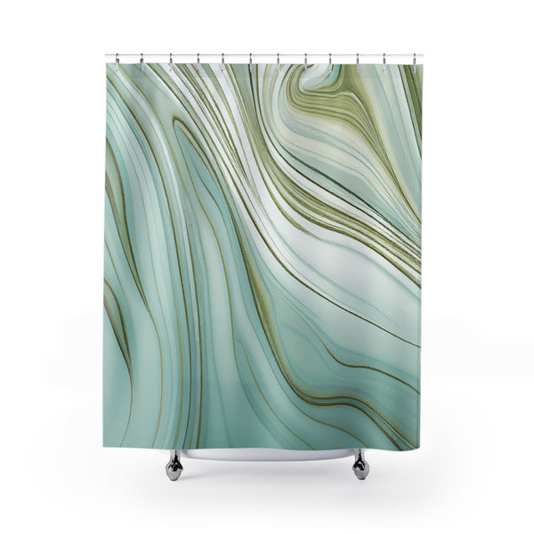 Abstract Shower Curtain | Pale Green, Blue Marble Print