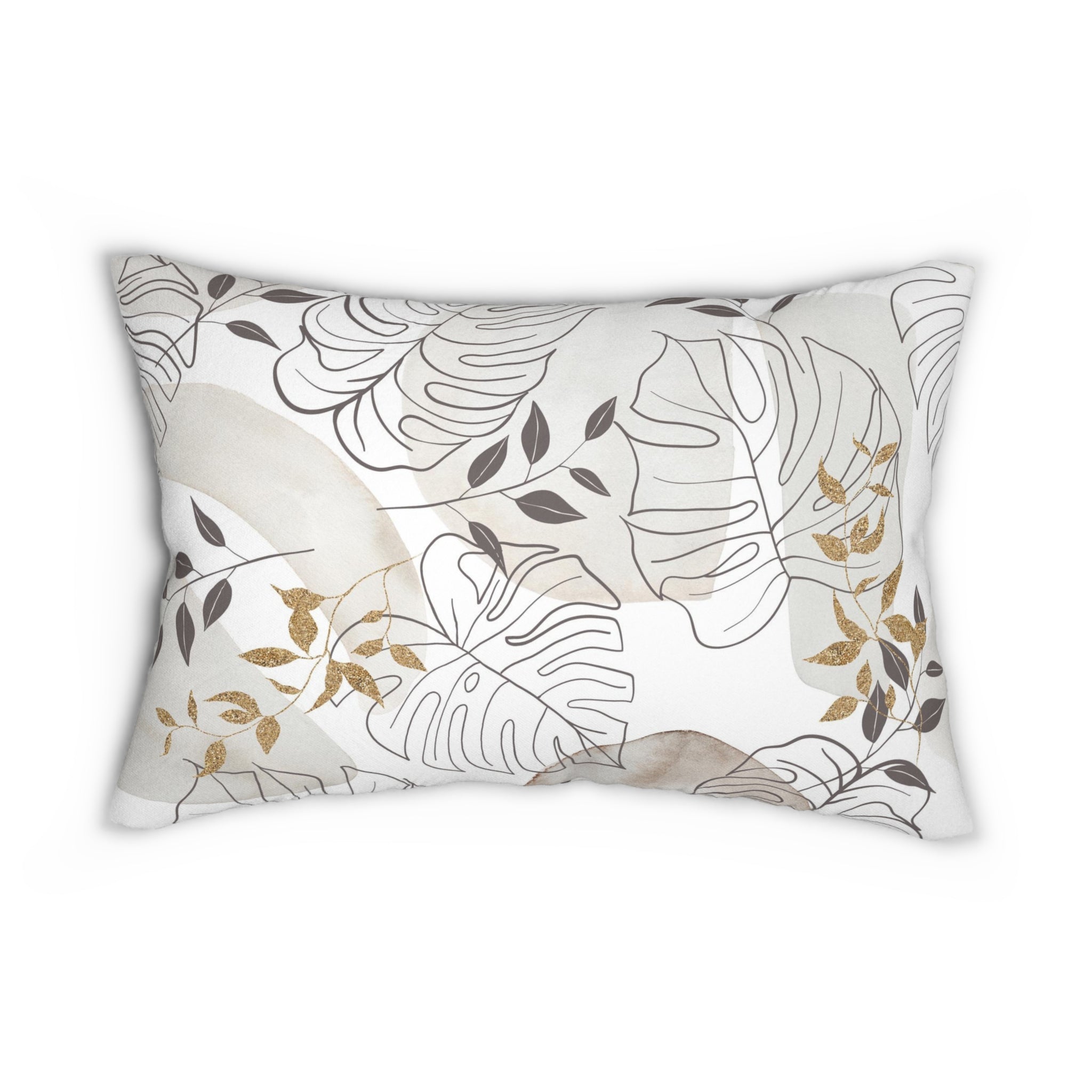 Abstract Lumbar Pillow | White Beige Monstera