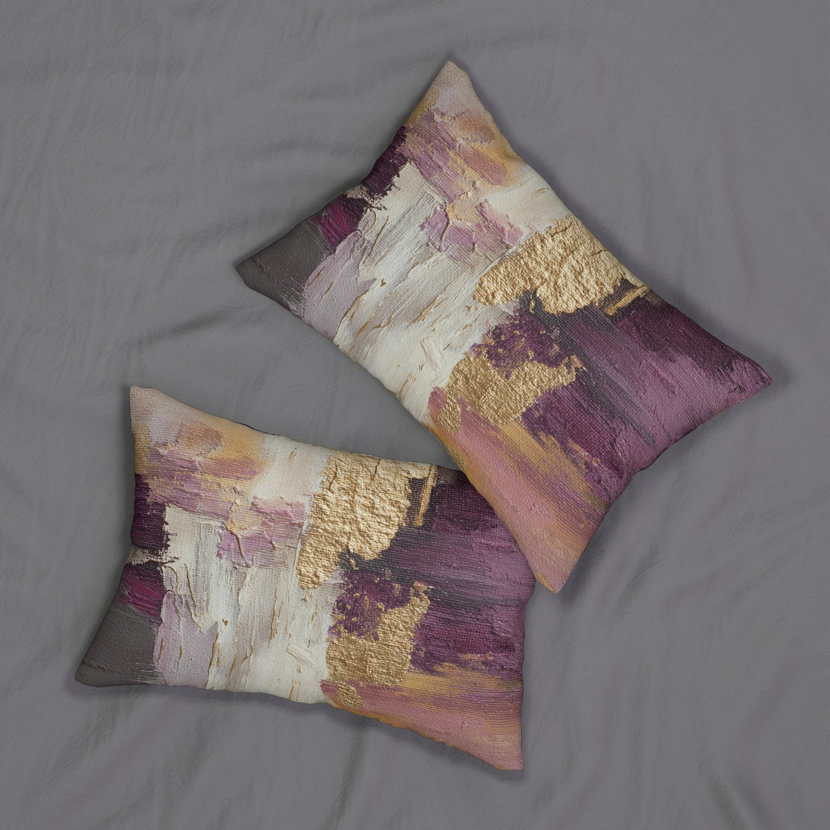 Plum Mauve and Ochre Textured Abstract Lumbar Pillow