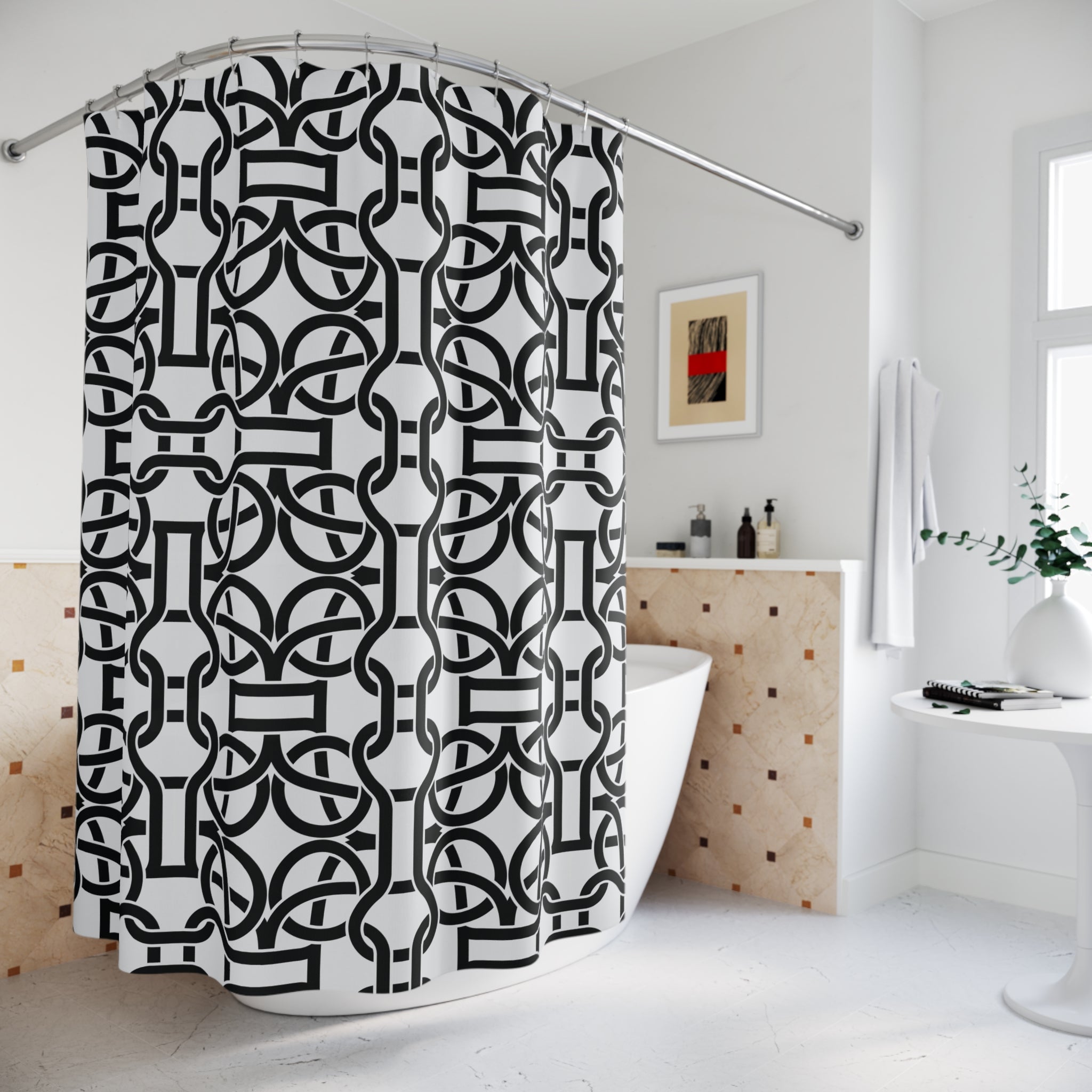 Black and White Shower Curtain | Art Deco Geometric