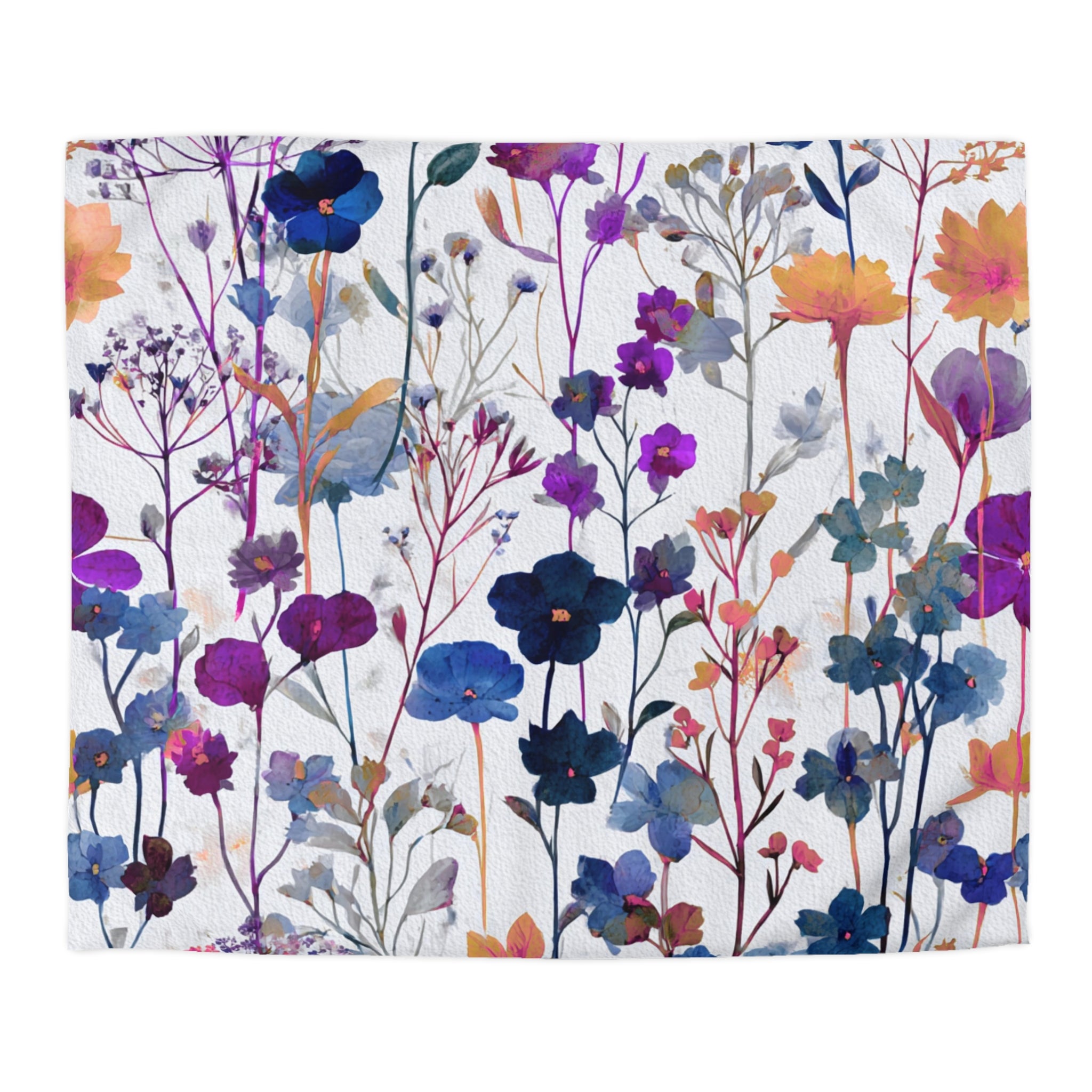 Floral Modern Duvet, Pillow Cover | Blue Orange Bedroom Decor