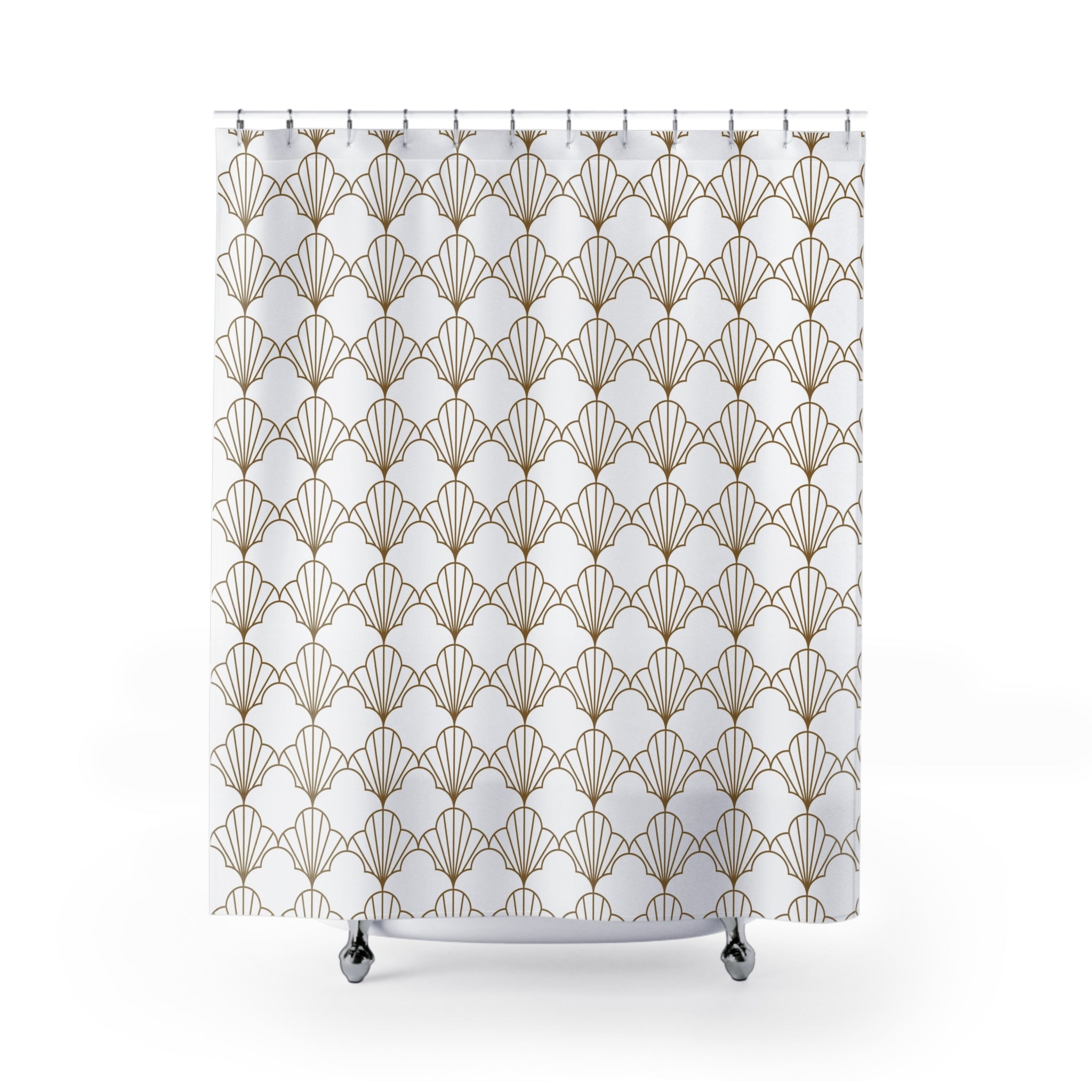 Art Deco Shower Curtain | Beige White Shell, Art Nouveau