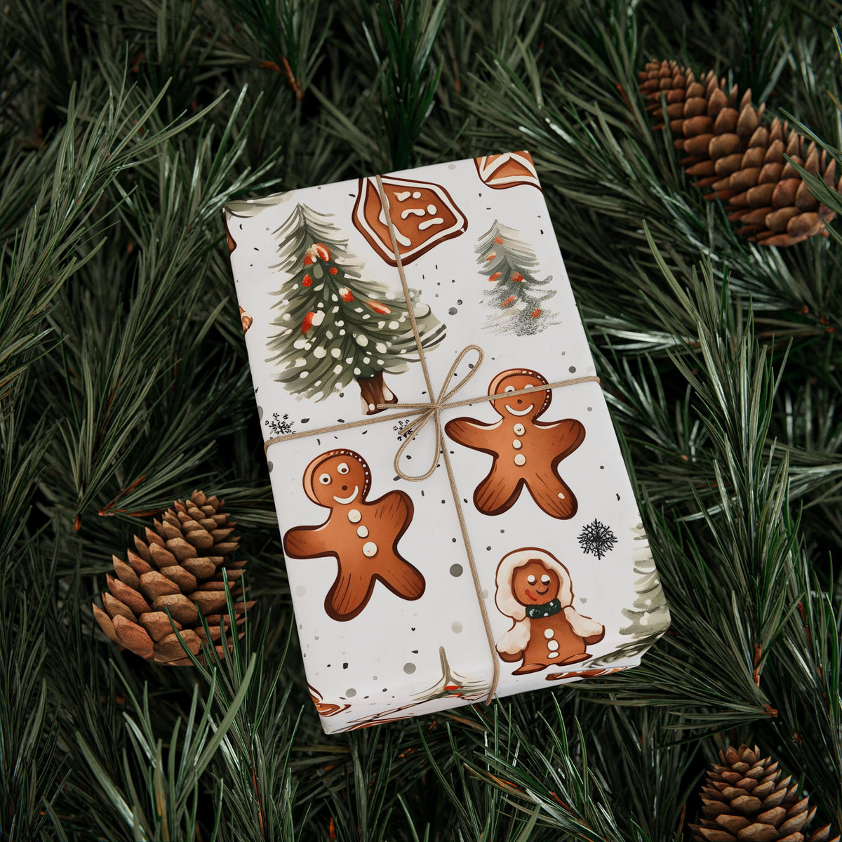 Gingerbread Man Pine Tree Christmas Wrapping Paper, Gift Wrap