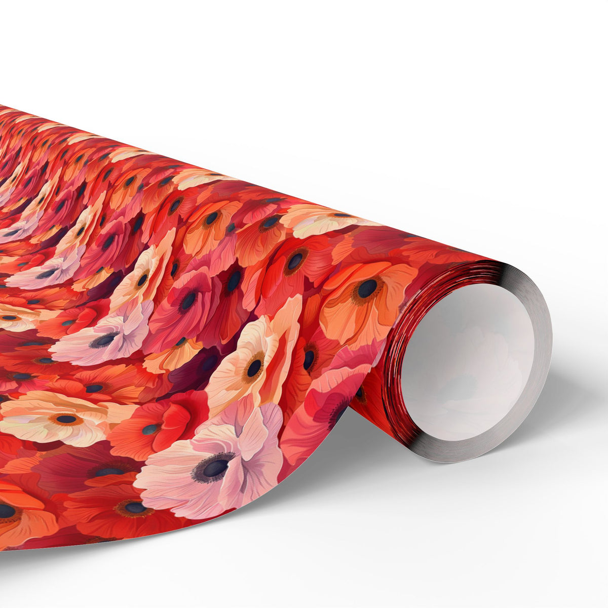 Coral Red Poppy Flower Wrapping Paper, Floral Gift Wrap