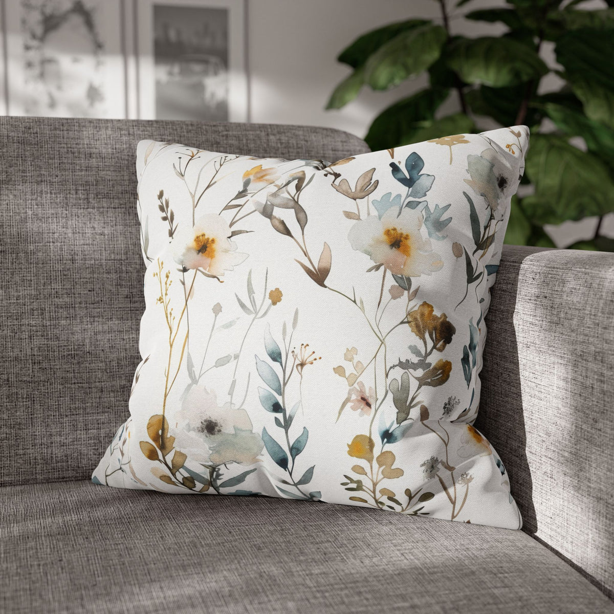 Dusty Blue Sage Wildflower Pillow Cover