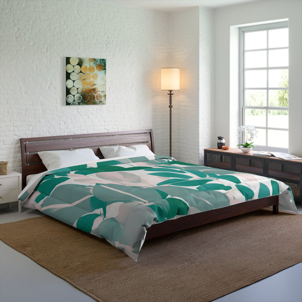 Boho Bedding Comforter | Floral Sage Teal Green, Blush Pink