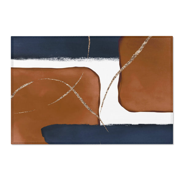 Abstract Boho Area Rug | Rust Brown, Navy Blue White