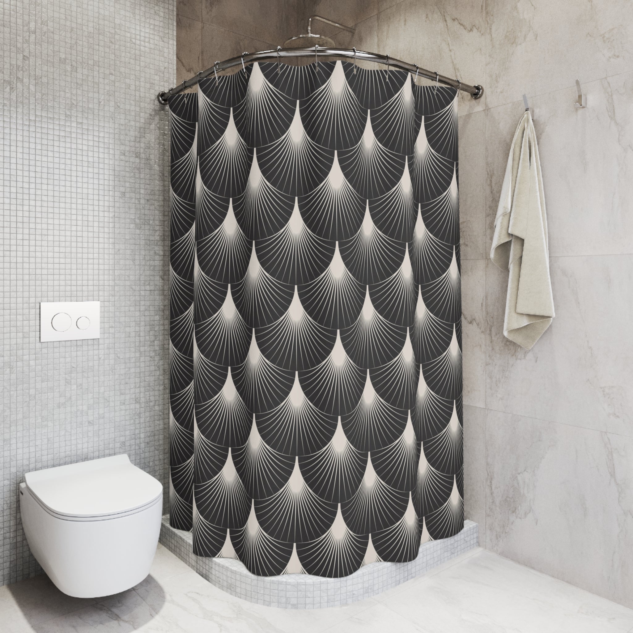 Black White Shower Curtain | Art Deco Nouveau Fan