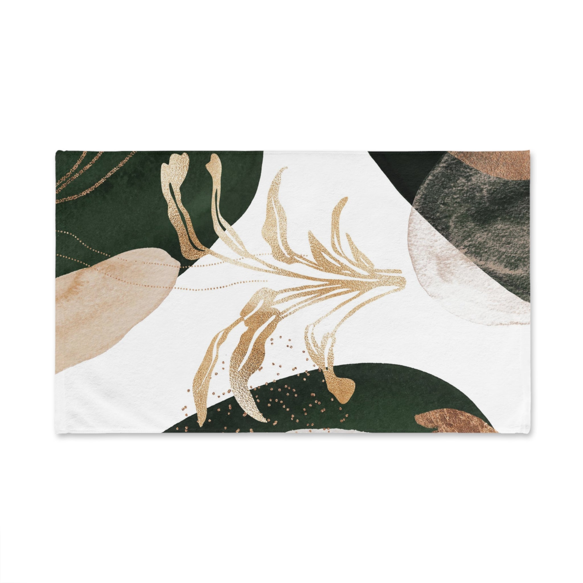 Boho Floral Kitchen, Bath Hand Towel | White Dark Green, Beige Gold