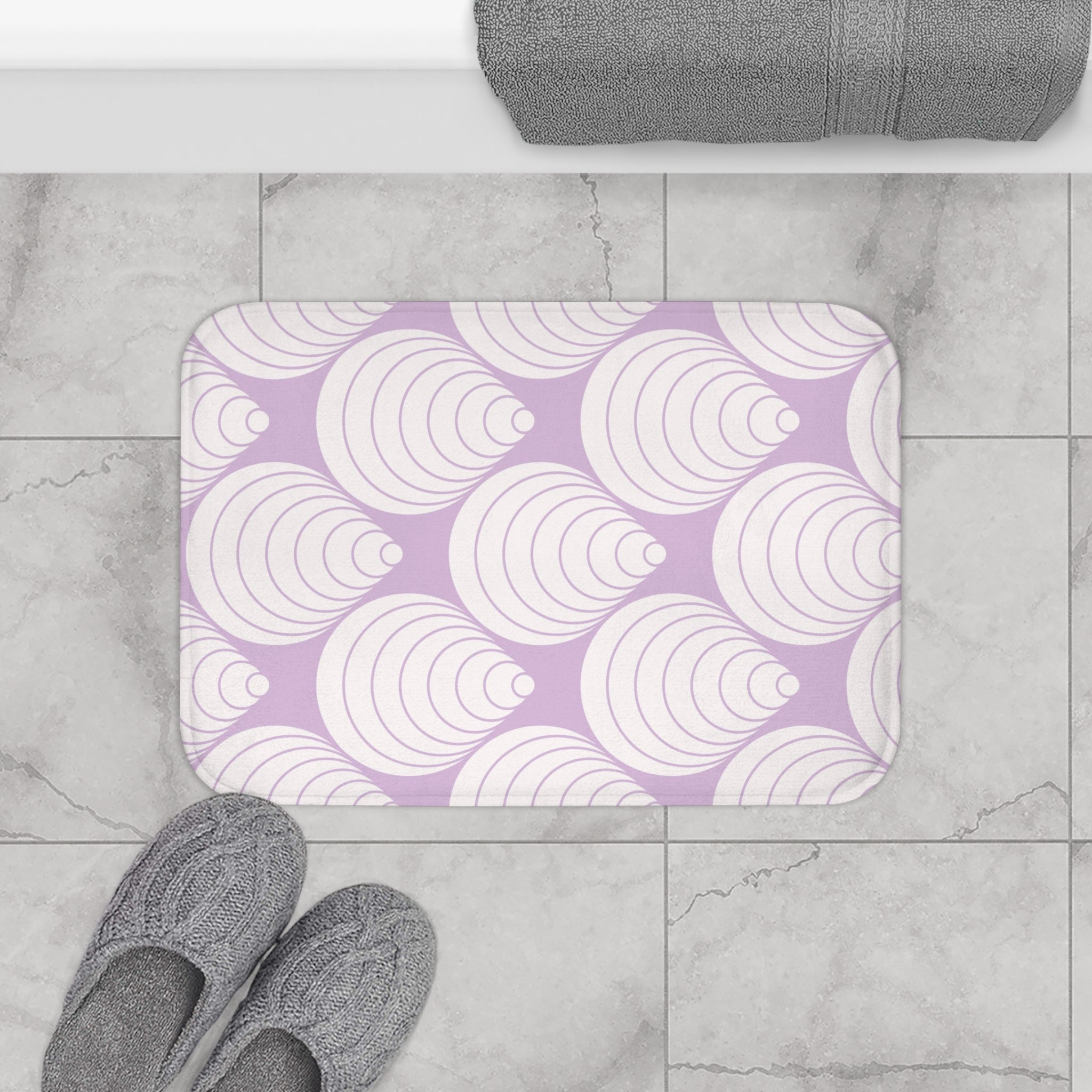 Art Deco Bath Mat, Kitchen Mat | Lavender, White Geometric