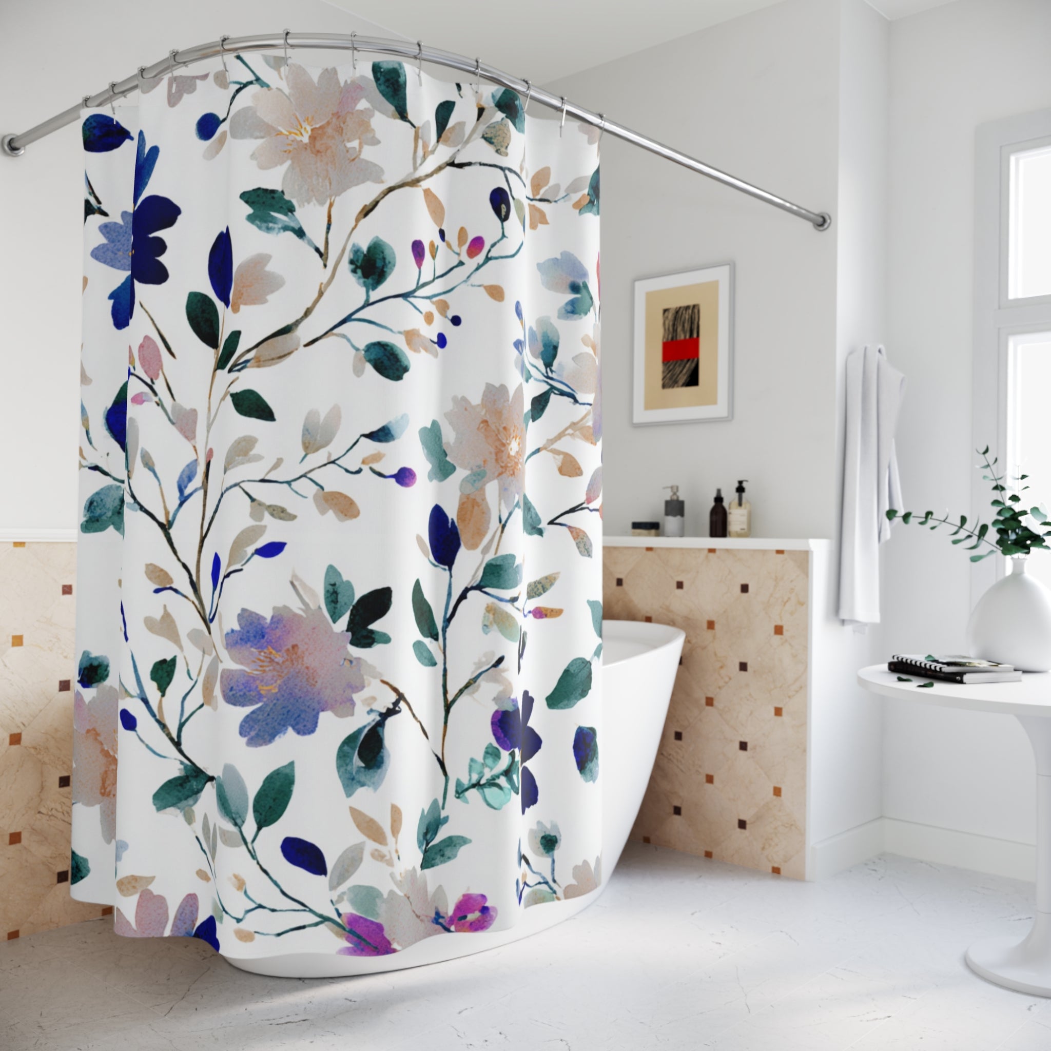 Boho Abstract Shower Curtain | Floral Watercolor